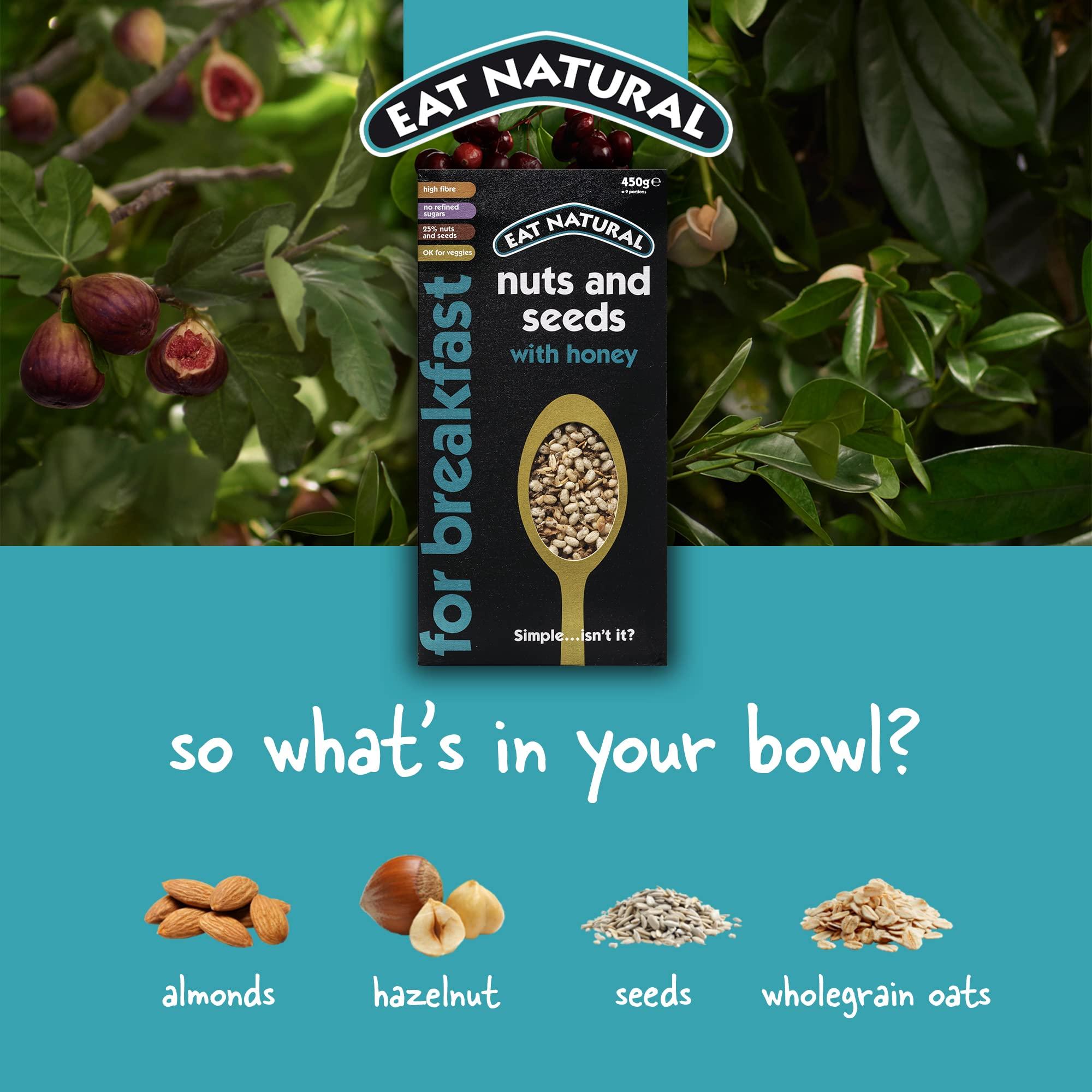 Eat Natural Eat Natural Nuts & Seeds Breakfast Cereal with Honey - High in Fibre Breakfast Muesli - Suitable for Vegetarians ,450 g (Pack of 5)