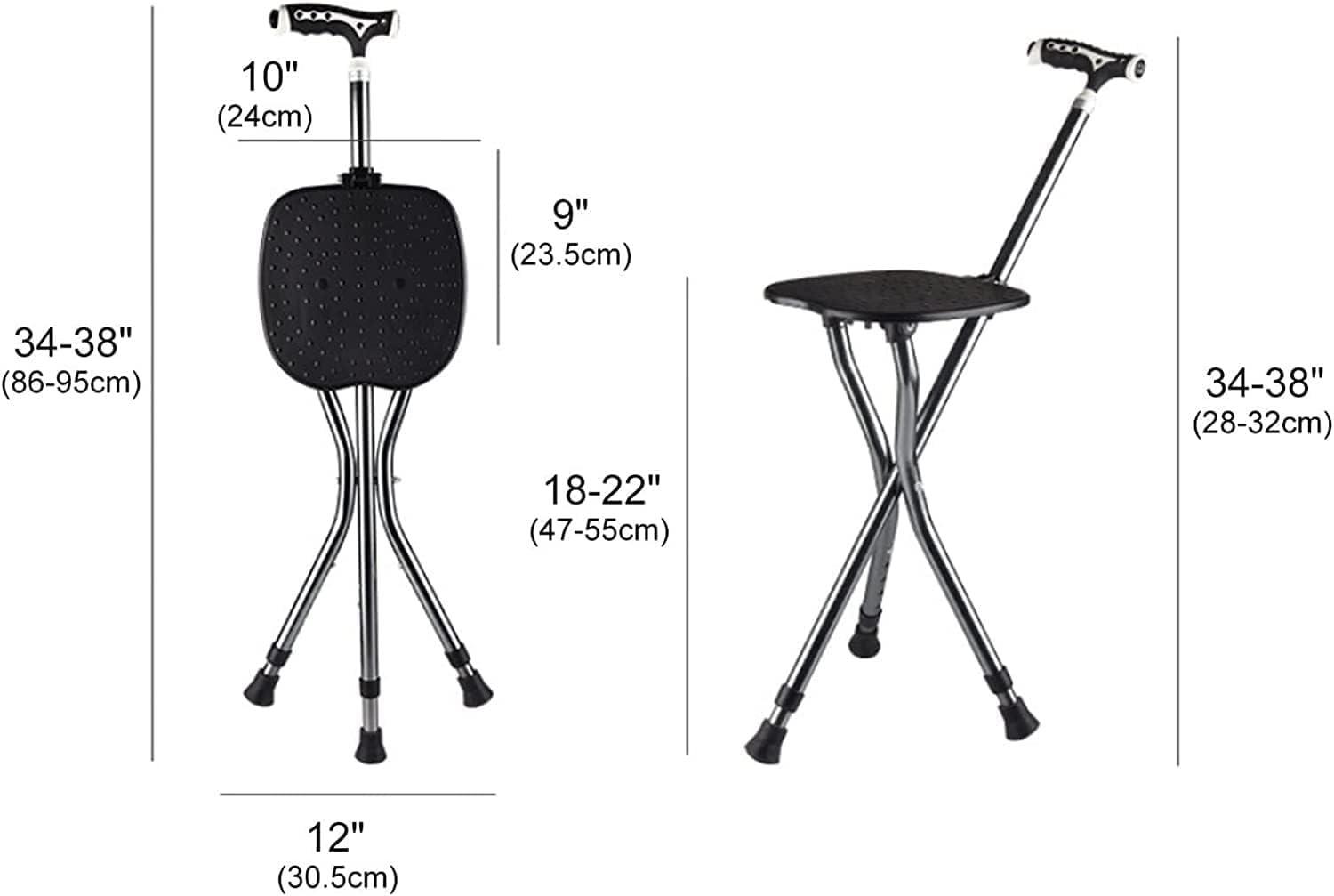 FreshCart Basics Folding Lightweight Tripod Walking Stick with Adjustable Height Seat for Elderly Portable Travel Hiking Chair for Fishing and Leisure Activities in the Park