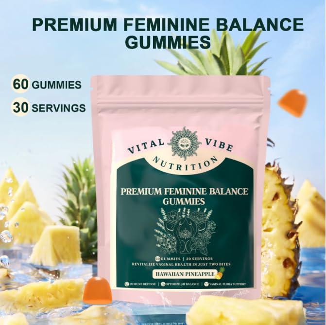 ANIANHAO Vital Source Feminine Balance Gummies Hawaiian Pineapple - Premium Feminine Balance Gummies-for Womens Health & Wellness - Immune Support - Vegan, Gluten-Free & Halal (2 Bag)