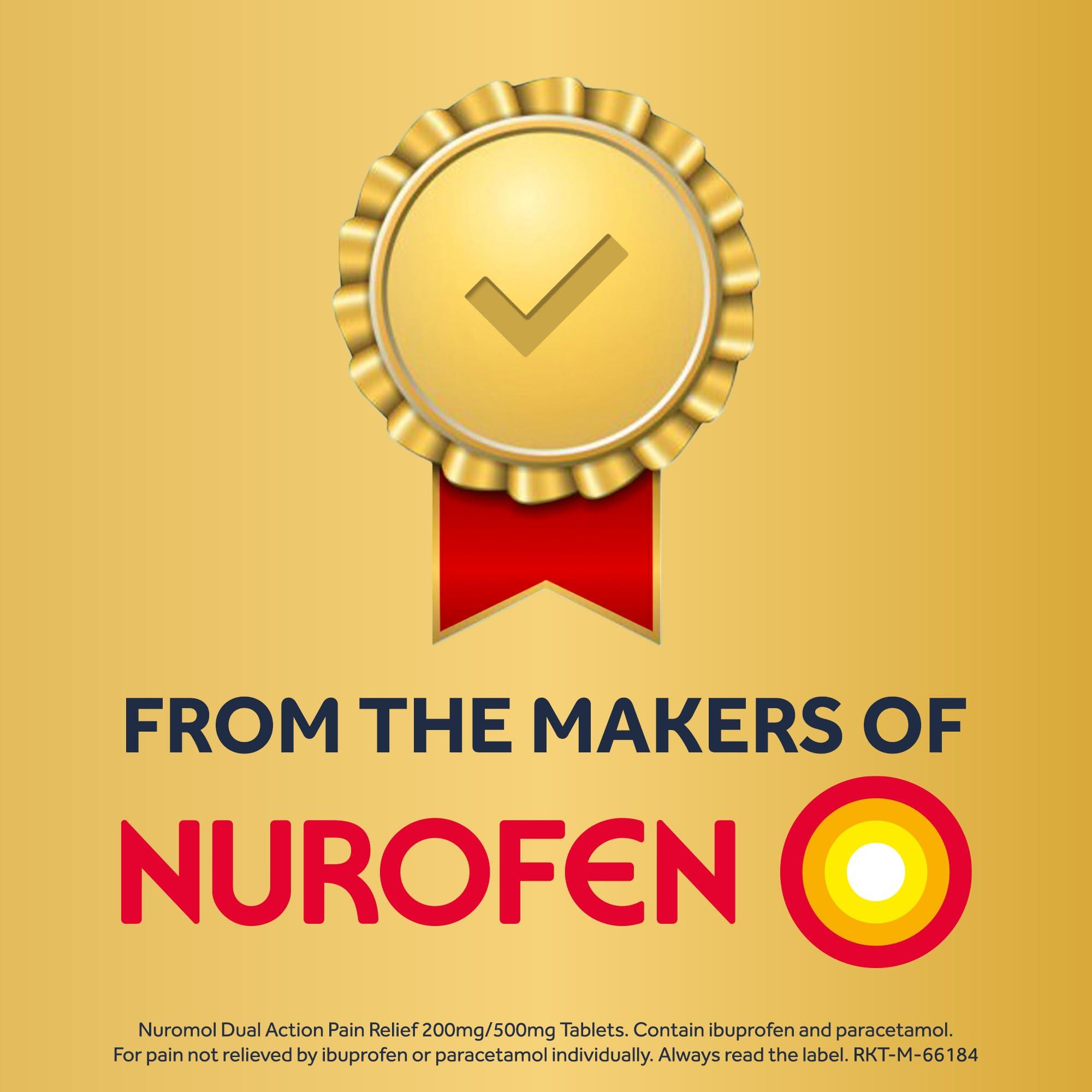 Nurofen Nuromol Dual Action Ibuprofen Paracetamol Tablets, 16 Count - Strong Painkillers for Joint, Period, Back Pain & Fever Relief