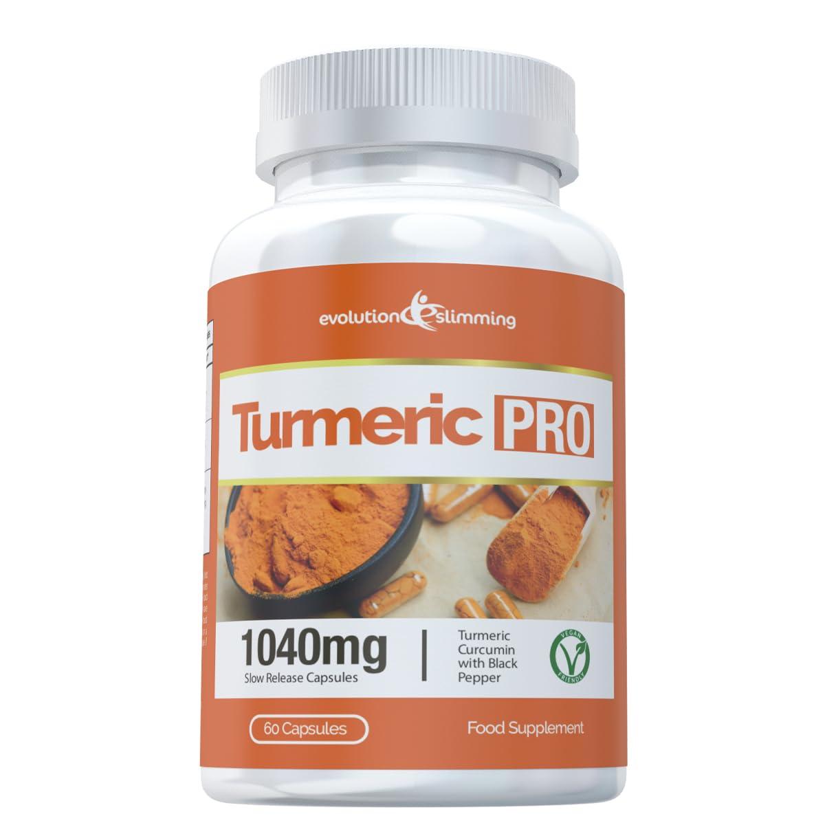 Evolution Slimming Turmeric Pro with BioPerine 12,500mg 95% Curcuminoids, Suitable for Vegetarians, 60 Capsules - Advanced Tumeric Capsules