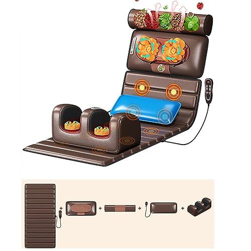 FreshCart Basics Massage Mat with Heat Pad,Full Body Massage Bed with Shiatsu Neck Massage Pillow,10 Vibrating Motors Massagers for Neck & Back Massage Cushion(Brown Leather)