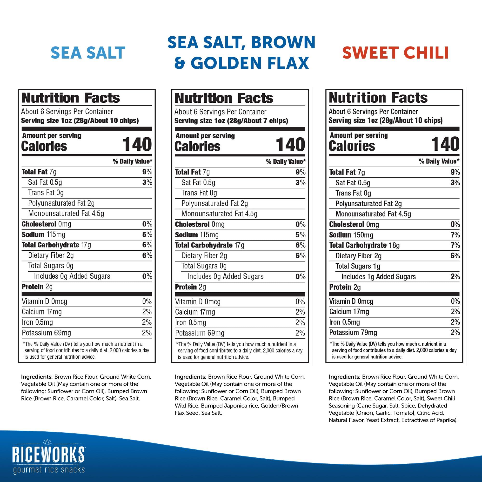 Broadway candy Riceworks Gourmet Rice Snacks Variety Pack - Sea Salt, Sweet Chili, & Wild Sea Salt with Flax, Gluten-Free, Crunchy Snack