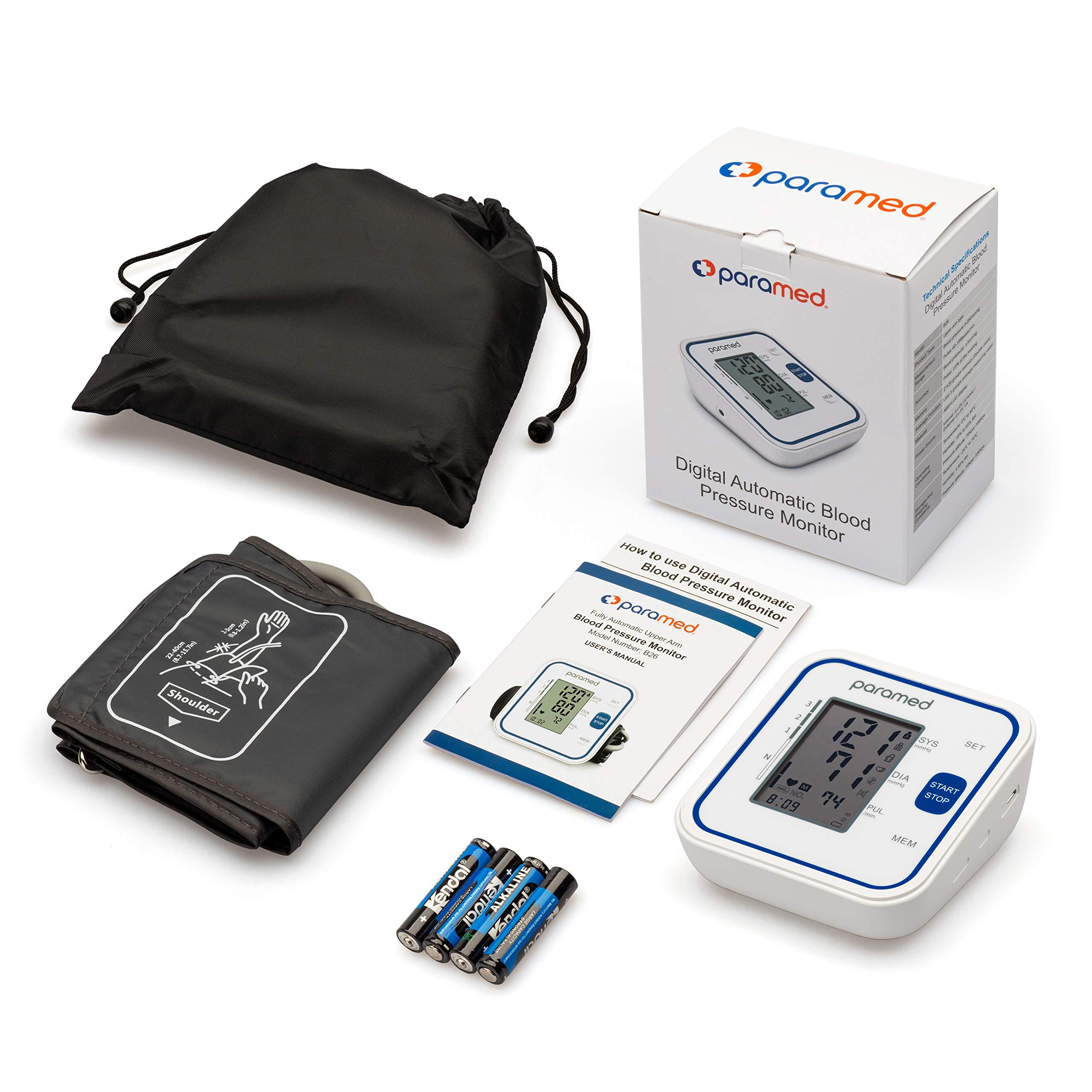 PARAMED PARAMED Blood Pressure Monitor: Automatic Upper Arm BP Monitor with Cuff 8.7"-15.7" - Digital BP Machine & Irregular Heartbeat Detection, 120 Readings Memory - Large LCD - Batteries & Pouch Included