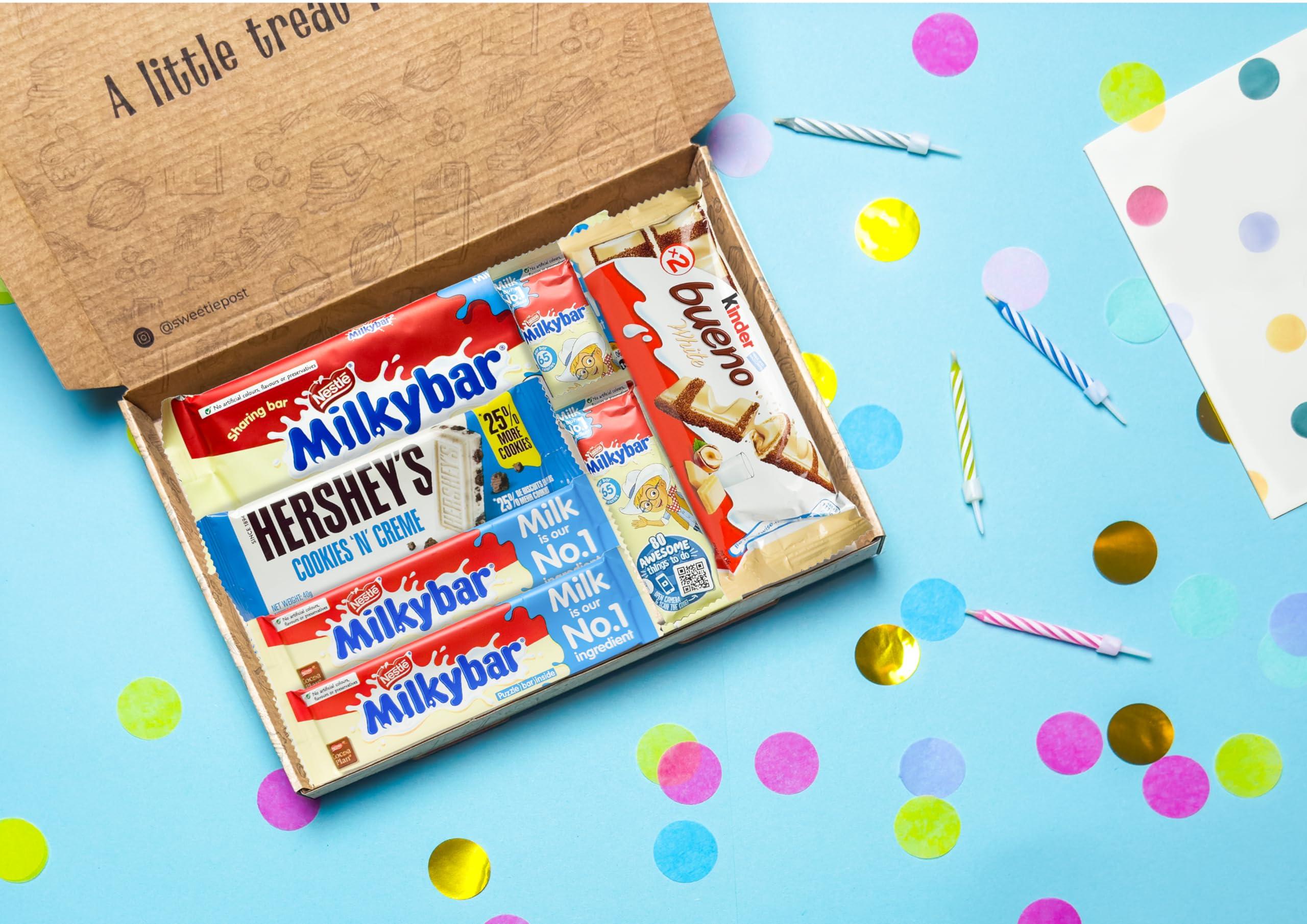 SweetiePost White Chocolate Gift Box | Milkybar Hersheys Selection Box | White Chocolate Kinder Bueno | White Chocolate Hamper | Perfect for a White Chocolate Lover