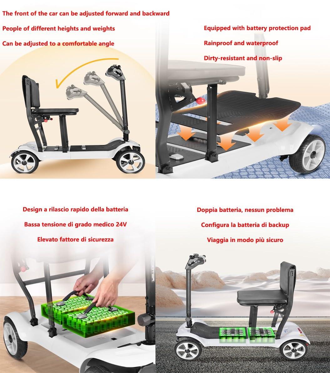 FANGZHL Travel Car Boot Mobility Scooter,Lightweight Folding Mobility Scooters,4 Wheel Mobility Scooter,270W Brushless Motor,Safe Load-Bearing Capacity 120Kg/265 Lbs A