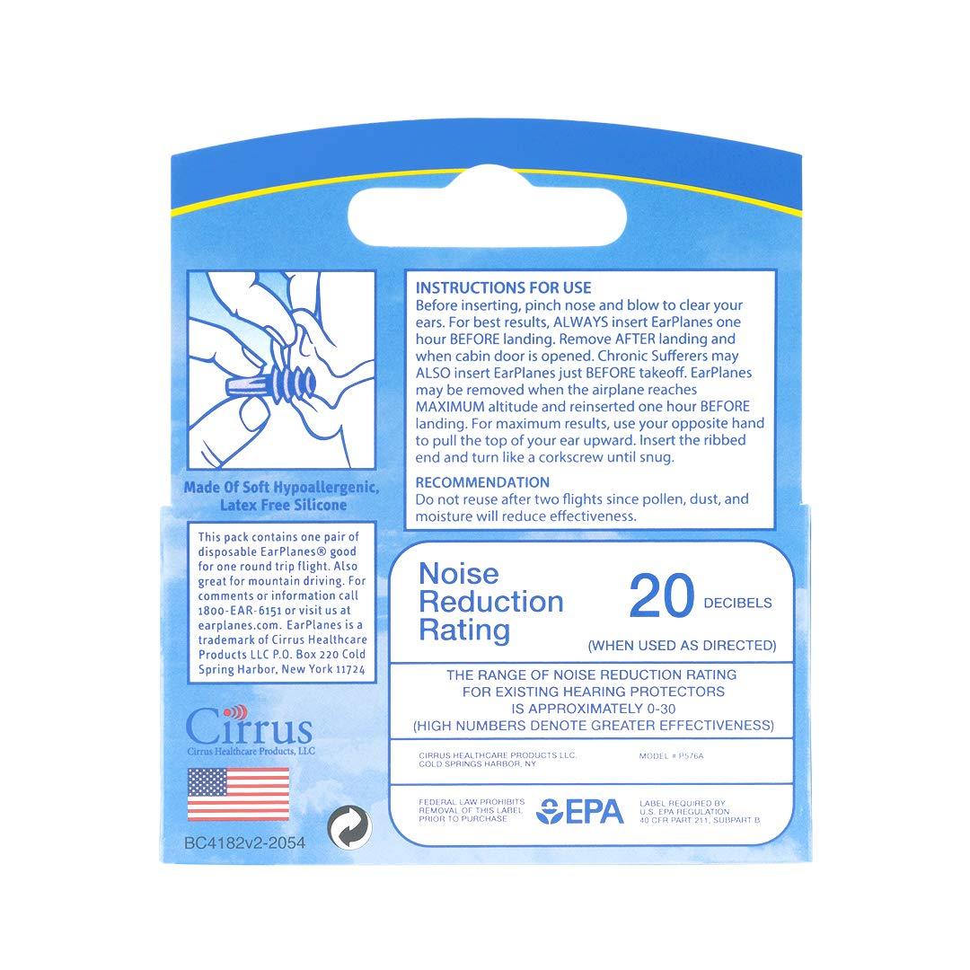 EarPlanes Earplanes Earplugs Ear Protection From Flight Air And Noise Sound, 1 Pair