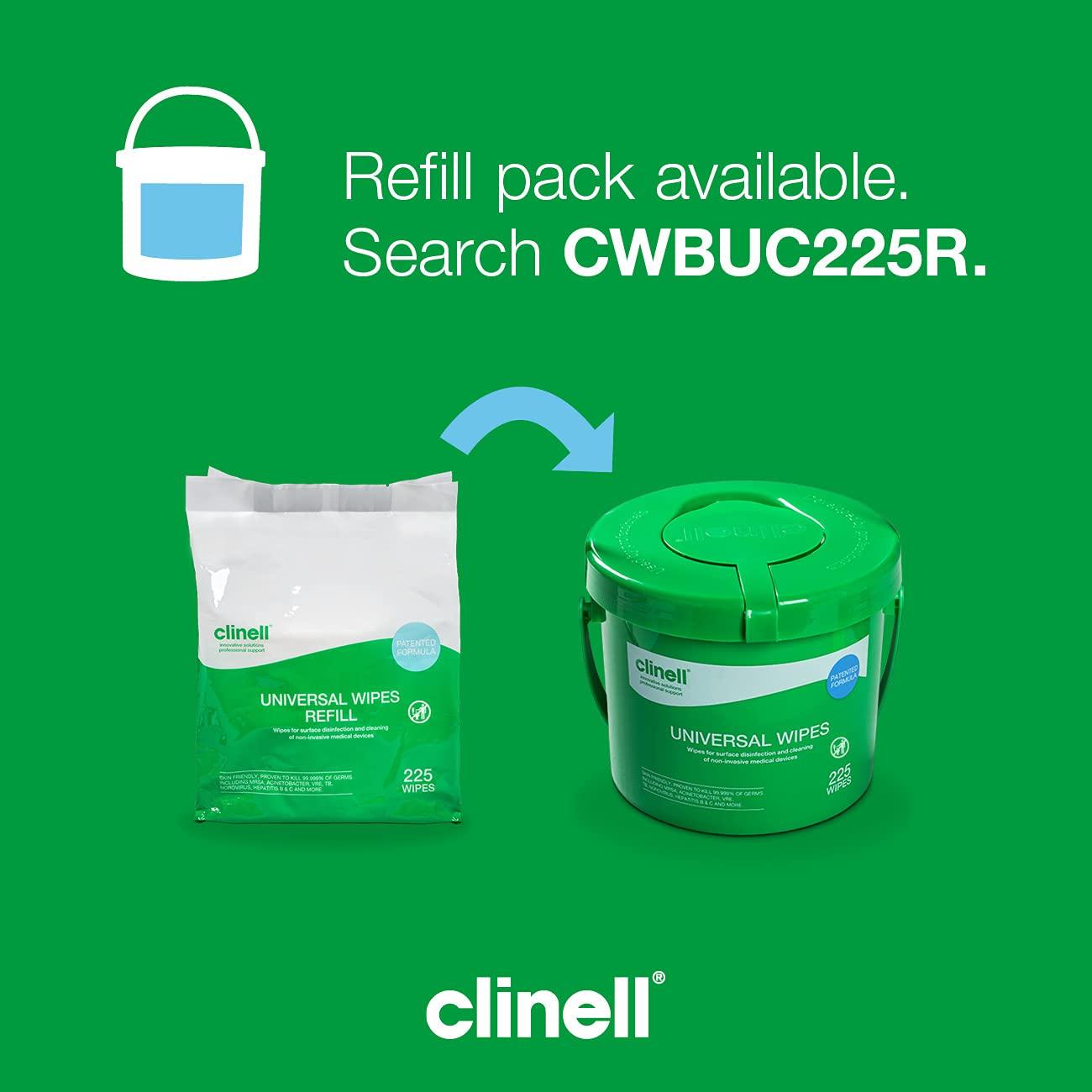 Clinell Clinell Universal Cleaning and Disinfectant Wipes for Surfaces - Pack of 4 Buckets - 225 Wipes per Pack (900 Wipes) - Multi Purpose Wipes, Kills 99.99% of Germs, Quick Action