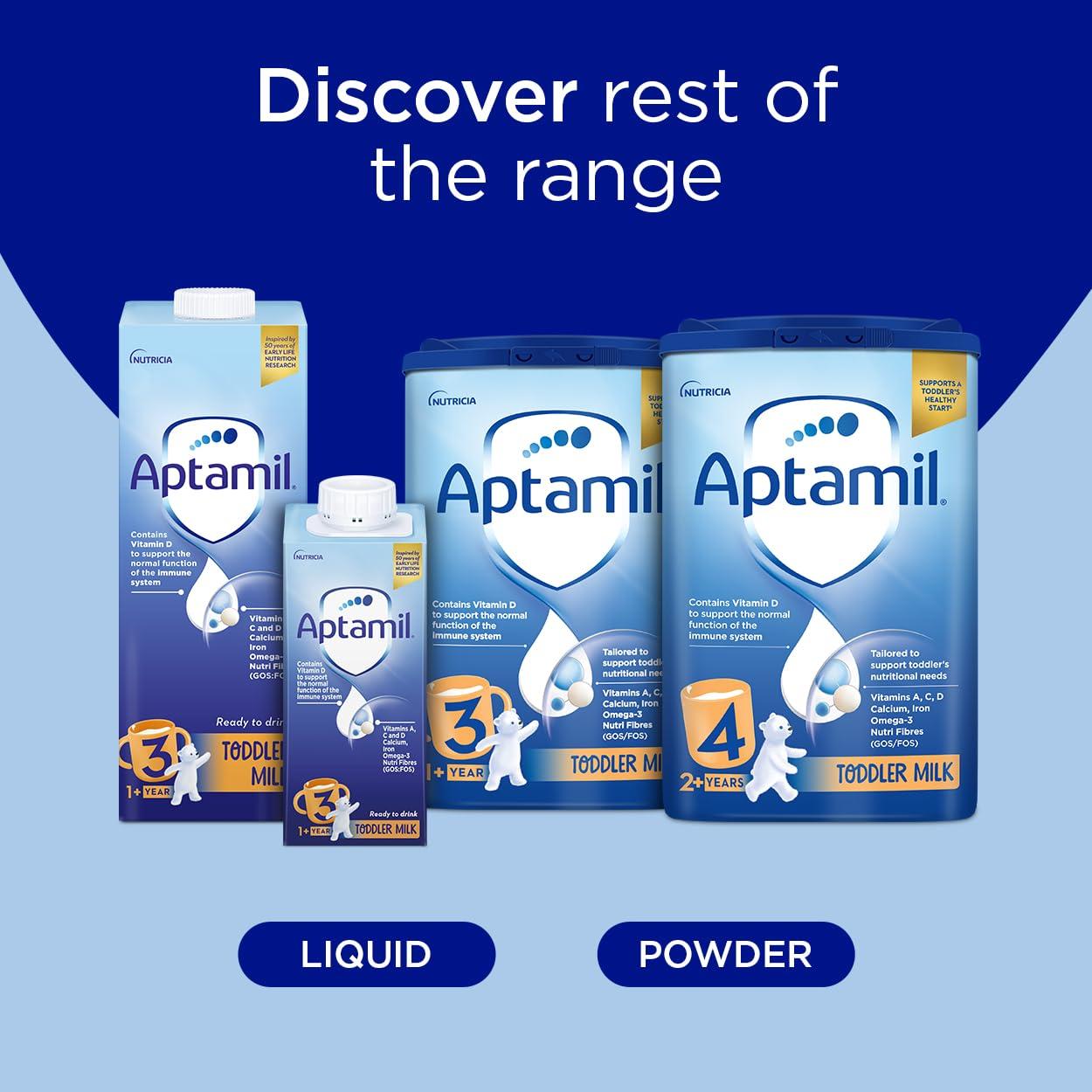 Aptamil Aptamil 3 Toddler Baby Milk Ready to Use Liquid Formula, 1-3 Years, 200ml (Pack of 15),package may vary