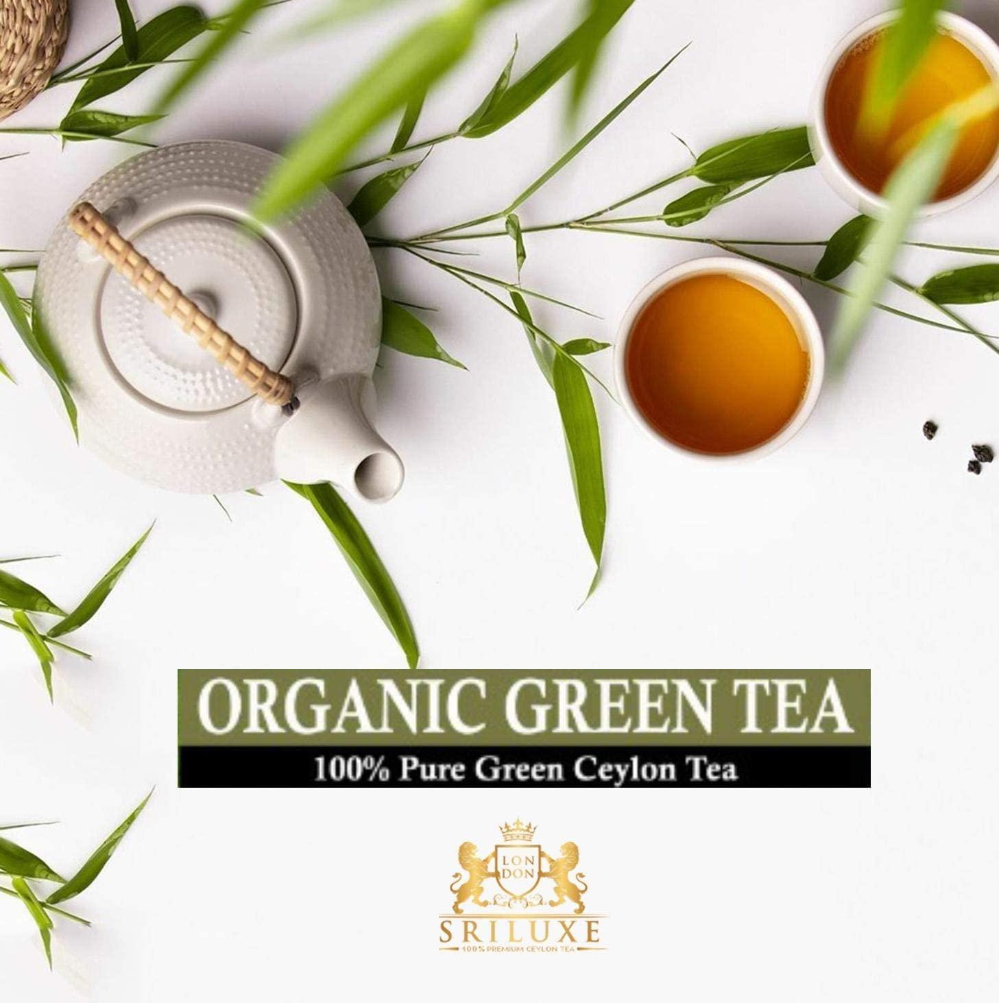 SRILUXE 100% Pure Organic Loose Leaf Green Tea | Green Tea Leaves | Natural Tea High in Antioxidan | (Organic Green Teabags, Multi Pack of 4 x 50 Teabags)