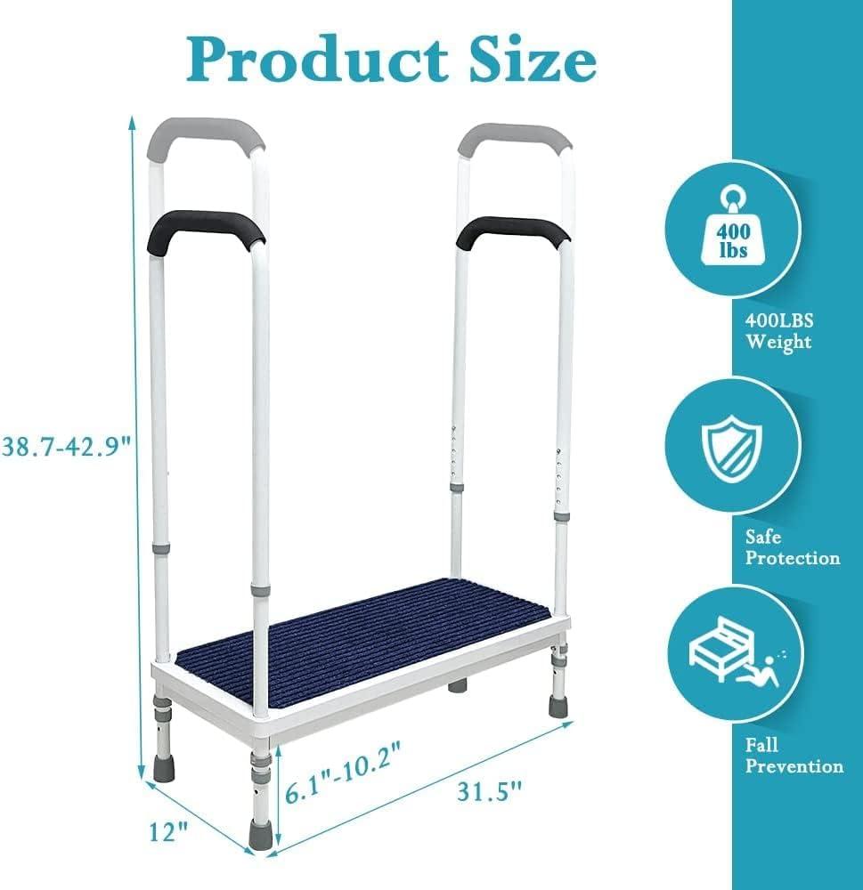 NEPPT NEPPT Bed Step Stools for High Beds With Handle for Elderly Adults Bedside Steps Stools with Handrail Seniors Bathtub Steps Adjustable Medical Foot Stepping (Blue)