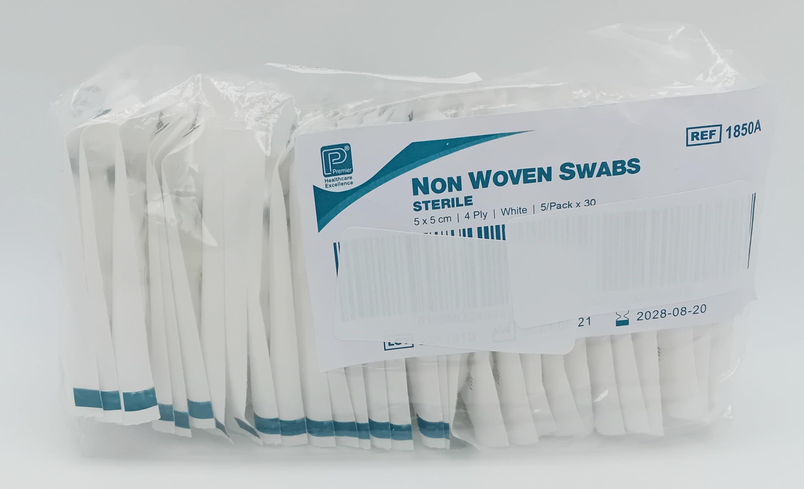MediSale Non-Woven Sterile Swabs 5x5 cm 4-Ply - Pack of 30 | Soft and Highly Absorbent Medical Gauze Pads