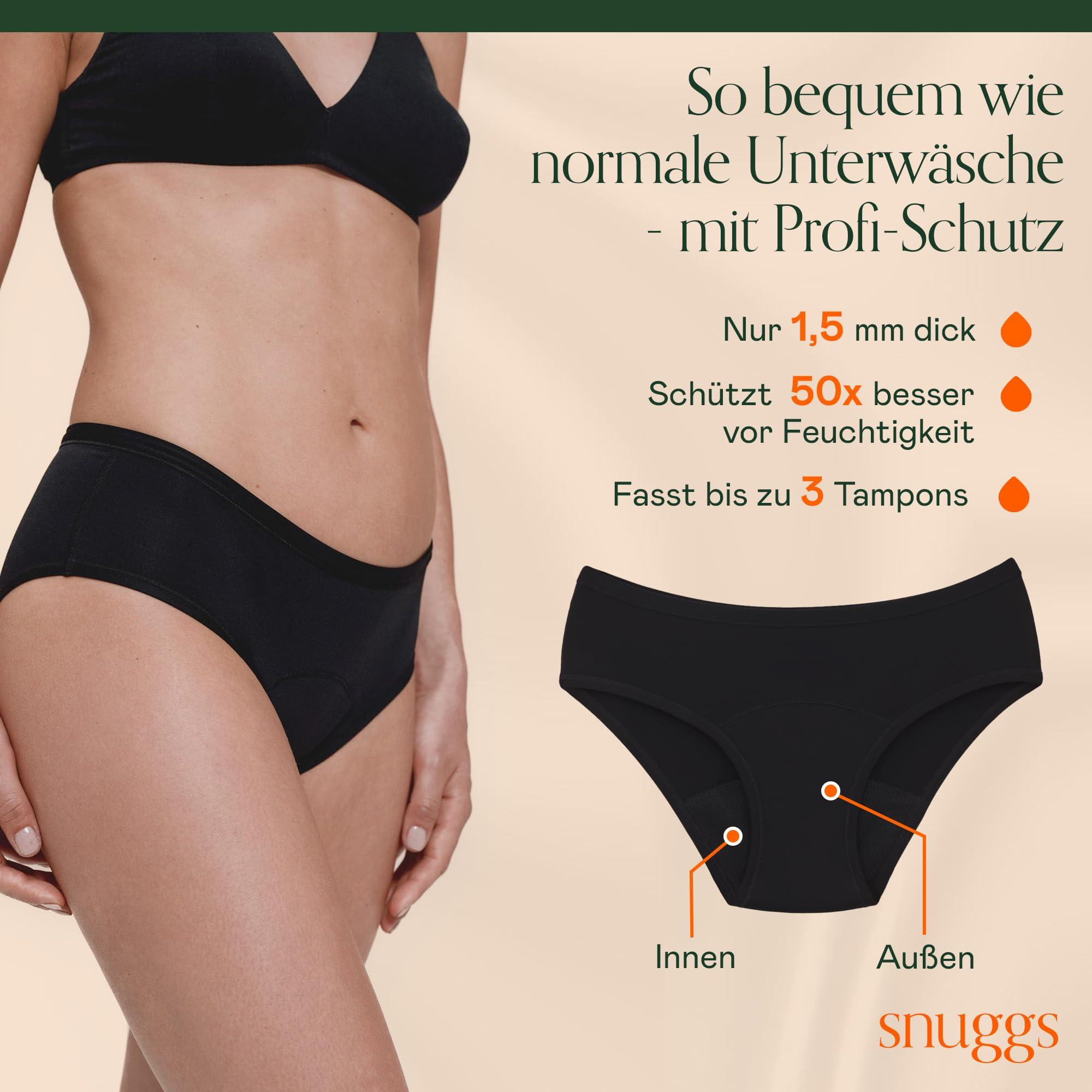 snuggs snuggs HUGGER Period Underwear for Extra Heavy Bleeding Thin and Absorbent Menstrual Underwear Made in EU Recycled Nylon Sustainable Alternative to Tampons, Sanitary Pads, Panty Liners, black, M