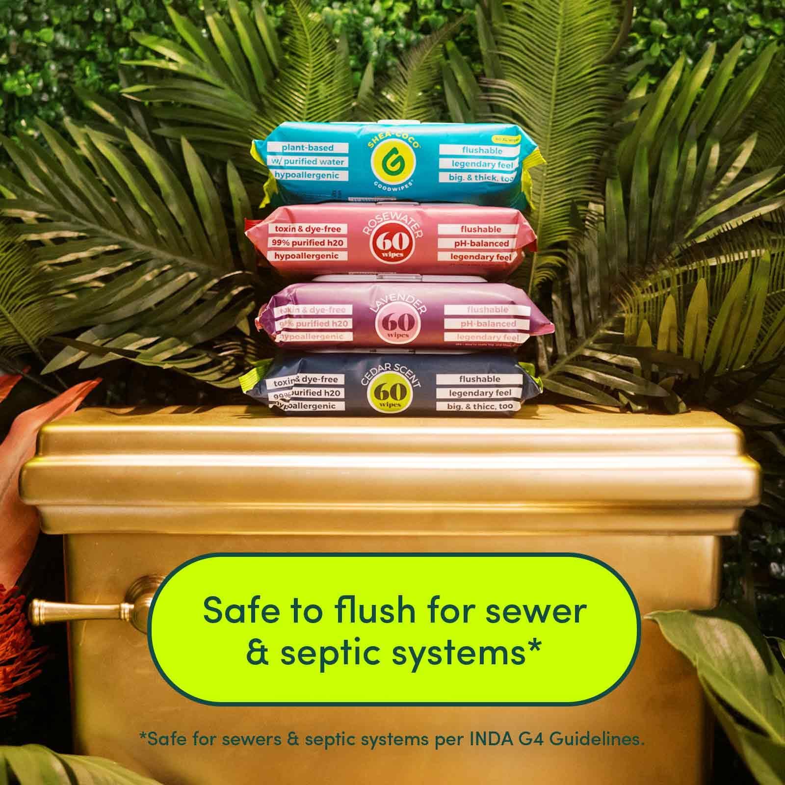 goodwipes Goodwipes Flushable & Biodegradable Wipes with Botanicals, Dispenser for At-Home Use Safe, Shea-Coco with Aloe, Septic and Sewer Safe (4 Variety Scent Pack)