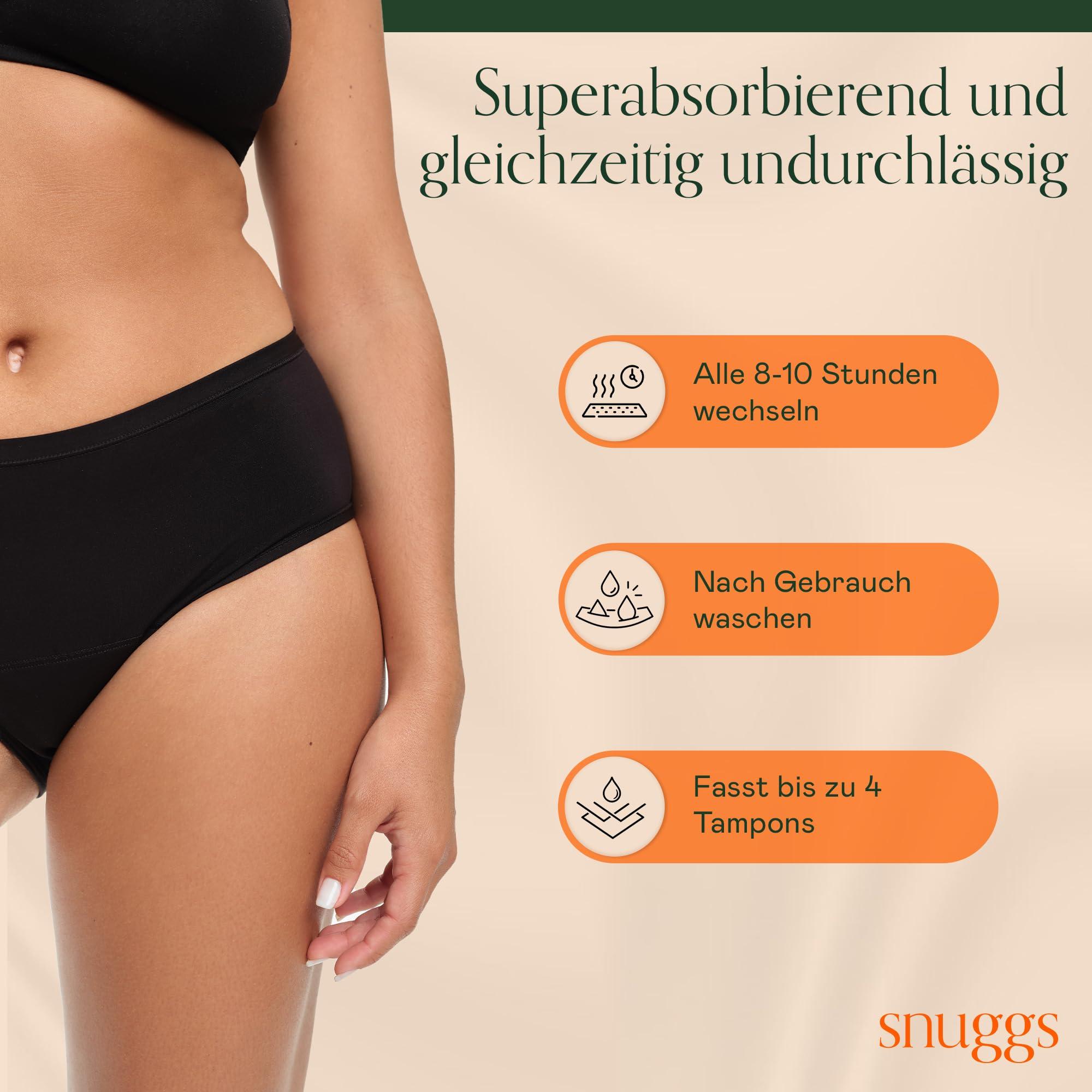 snuggs snuggs HUGGER Period Underwear for Extra Heavy Bleeding Thin and Absorbent Menstrual Underwear Made in EU Recycled Nylon Sustainable Alternative to Tampons, Sanitary Pads, Panty Liners, black, M