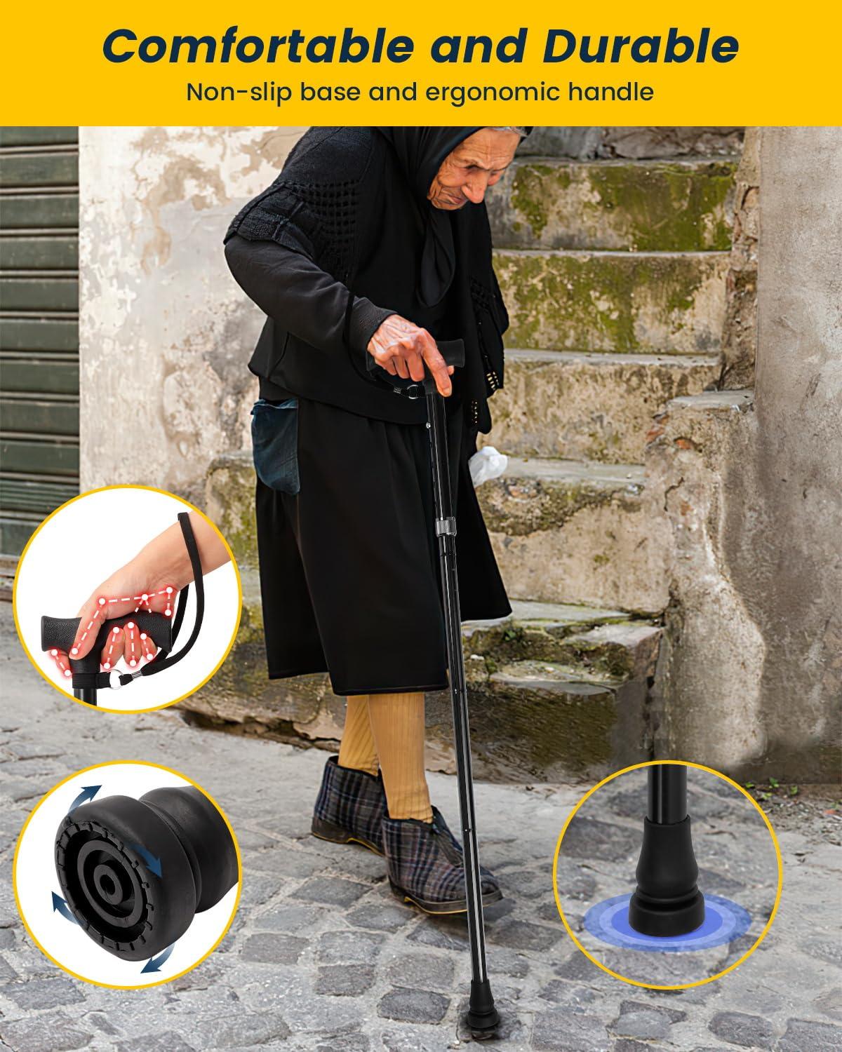 Leychves Walking Sticks for Women Folding Adjustable Walking Stick Collapsible Walking Canes for Elderly, Ladies And Men (Black)