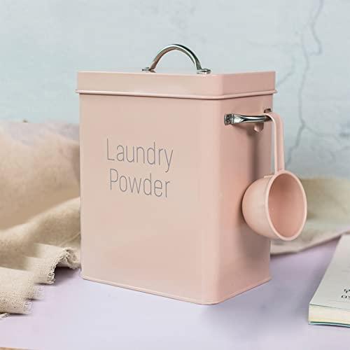 perfectshow Washing Powder Bucket Square Laundry Powder Storage Box Container, Square Washing Powder Storage Container Airtight Lid & Handles (Pink)