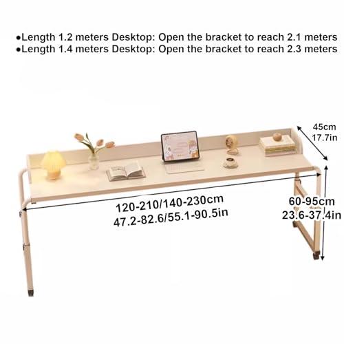 ZAIHW Adjustable Rolling Overbed Table - King Size, Laptop Desk for Home Office (Wood Color, 120cm)