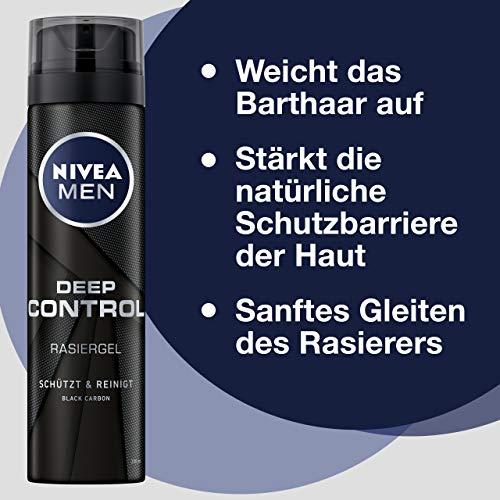 Nivea Men NIVEA MEN Deep Control Shaving Gel in Pack of 6 (6 x 200 ml), Shaving Gel for a Comfortable Shave, Shaving Gel for Men with Black Carbon