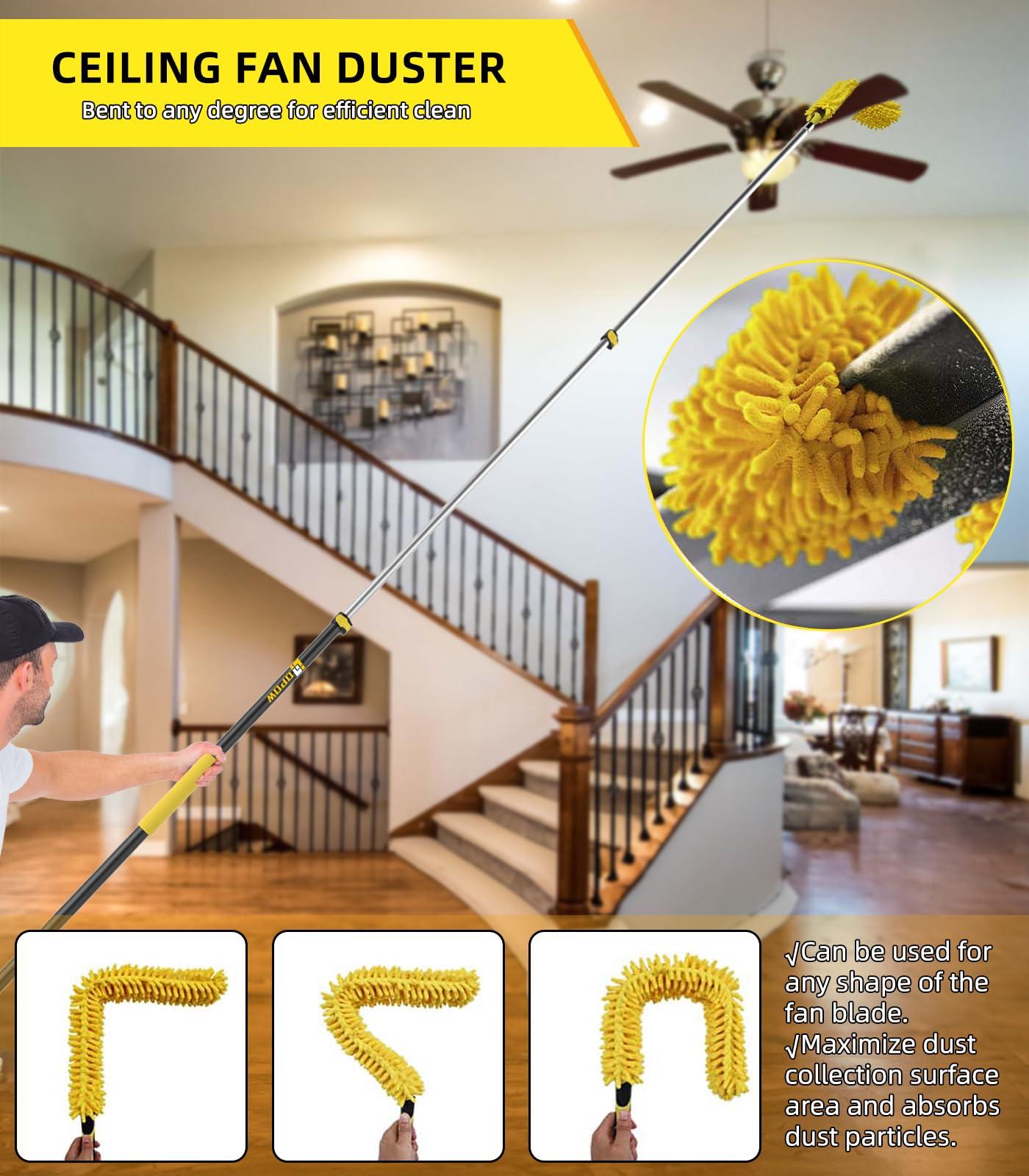 Opow 20 Foot High Ceiling Duster Kits with 5-12ft Heavy Duty Extension Pole, High Reach Duster for Cleaning,Microfiber Feather Duster,Cobweb Duster,Ceiling Fan Duster,Window Squeegee & Cleaner