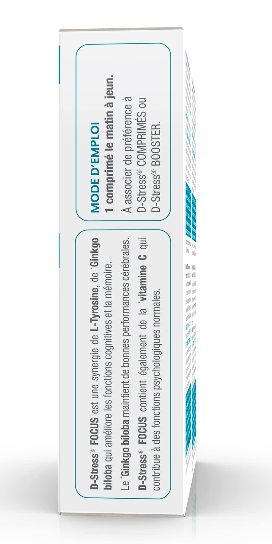 Synergia D-STRESS FOCUS 30 tablets | L-Tyrosine, Ginkgo biloba and Vitamin C | Stimulates memory and concentration | Vegan, Gluten free, Soy free, GMO free | Origin France | Laboratoire SYNERGIA
