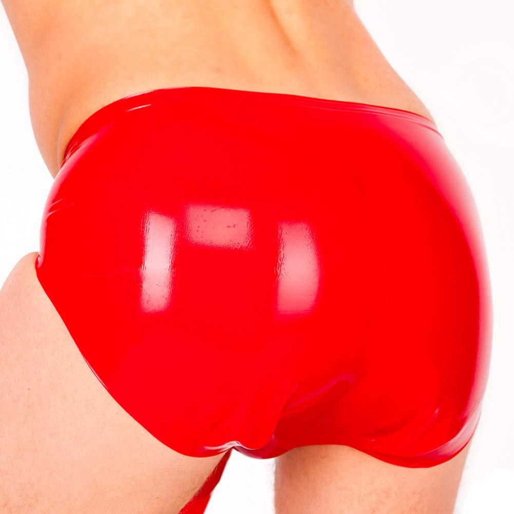EXLATEX EXLATEX Mens Latex Rubber Lingerie Panties Shorts with Ball and Half Sheath Cut-out Ring Underwear - Clear - S