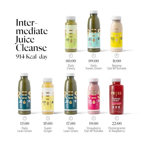 PRSS 100% COLD PRESSED PRESS Healthfoods, Intermediate Juice Cleanse, 5 Day, Meal Replacement for Diet- Celery, Green & Apple Juice, Milk & Water, Low carb for Women and Men