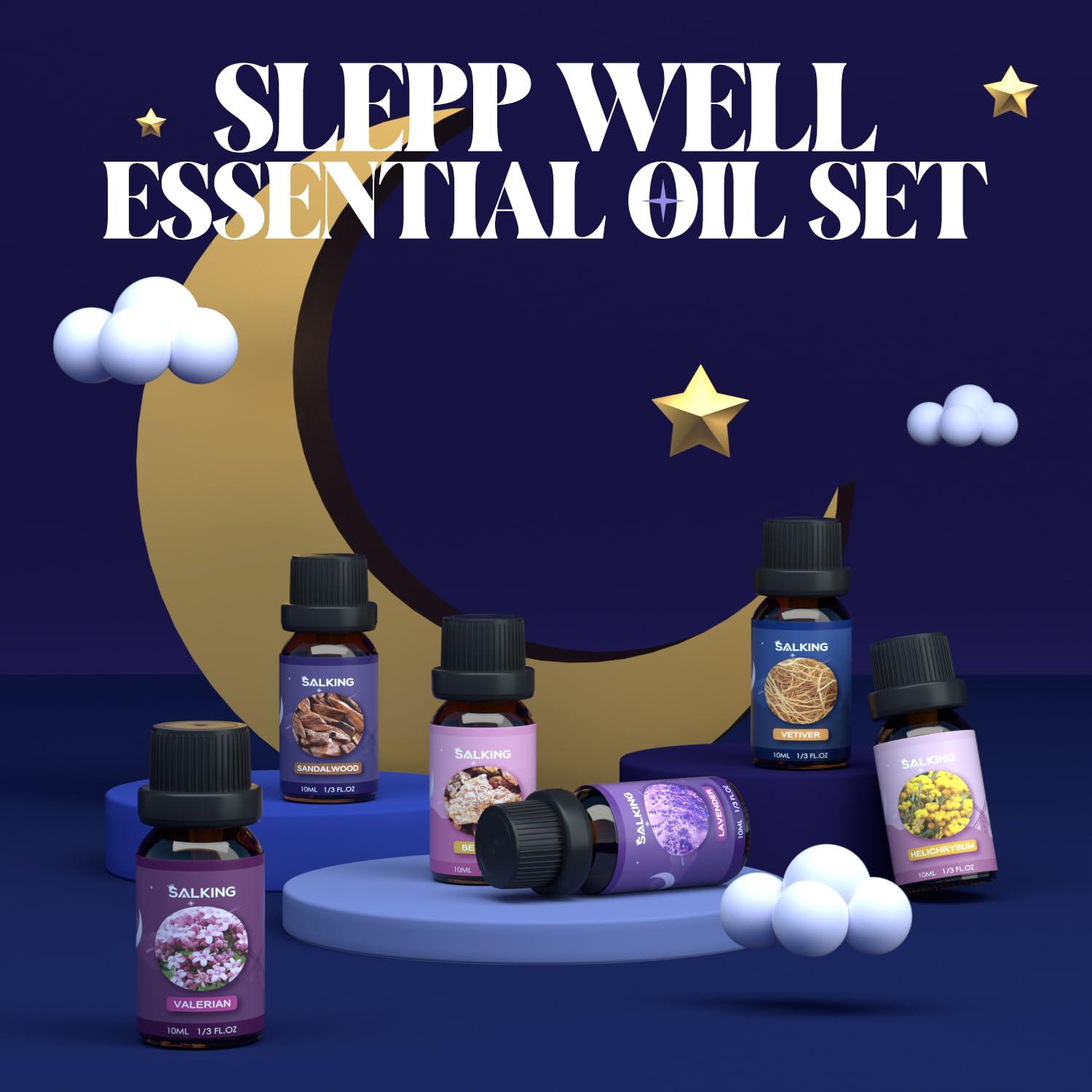 SALKING SALKING Sleep Essential Oils Set, Pure and Natural EssentialOils, Diffuser Oil Gift Set for Candle Making Scents 6 x 10 ML - Lavender, Vetiver, Sandalwood, Valerian, Helichrysum, Benzoin
