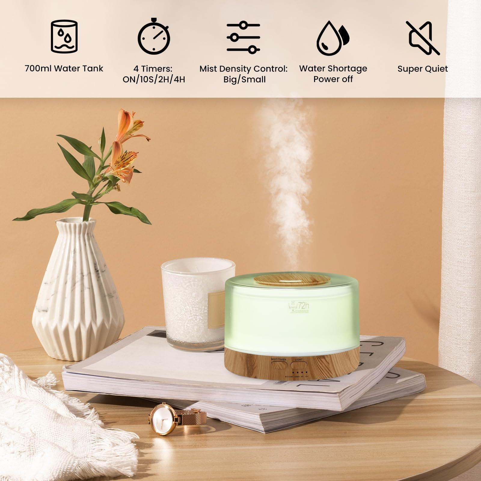 Dailyart 700ML Essential Oil Diffuser, Remote Control Aromatherapy Diffuser with 7 LED Light Colors, Adjustable Mist Mode and Waterless Auto-Off Oil Diffusers Humidifier, Diffusers for Home Bedroom Yoga Sleep