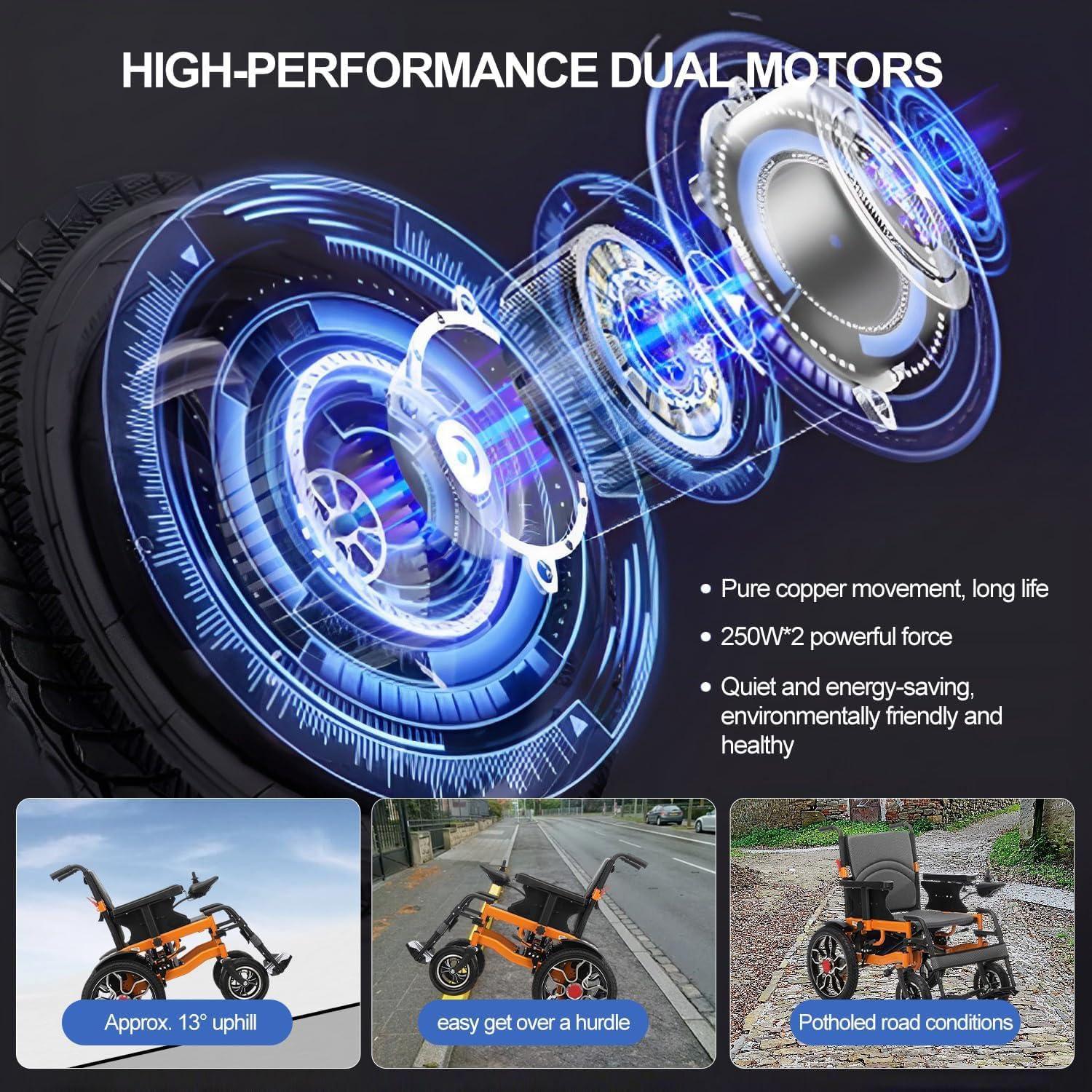 WETOBO Lightweight Foldable Electric Wheelchair for Seniors All Terrain Electric Wheelchairs for Adults Powerful Dual Motor Motorized Power Wheelchairs Up to 12 Mile Range 330 lbs Max Load