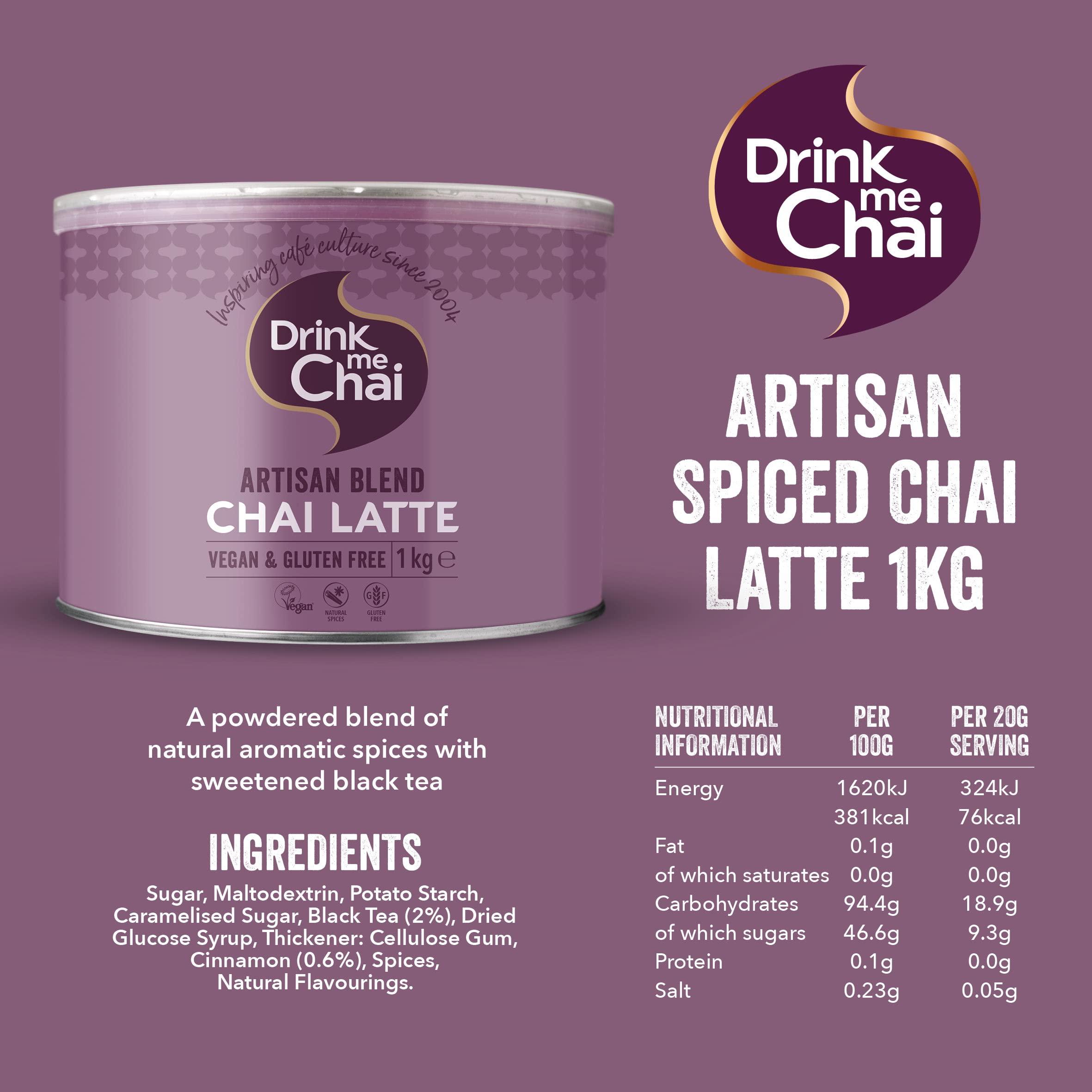 Drink Me Chai Drink me Chai Artisan Blend Chai Latte 1kg (Pack of 1), Just Add Milk, Vegan & Gluten Free Chai Latte Powder (50 Servings Total)