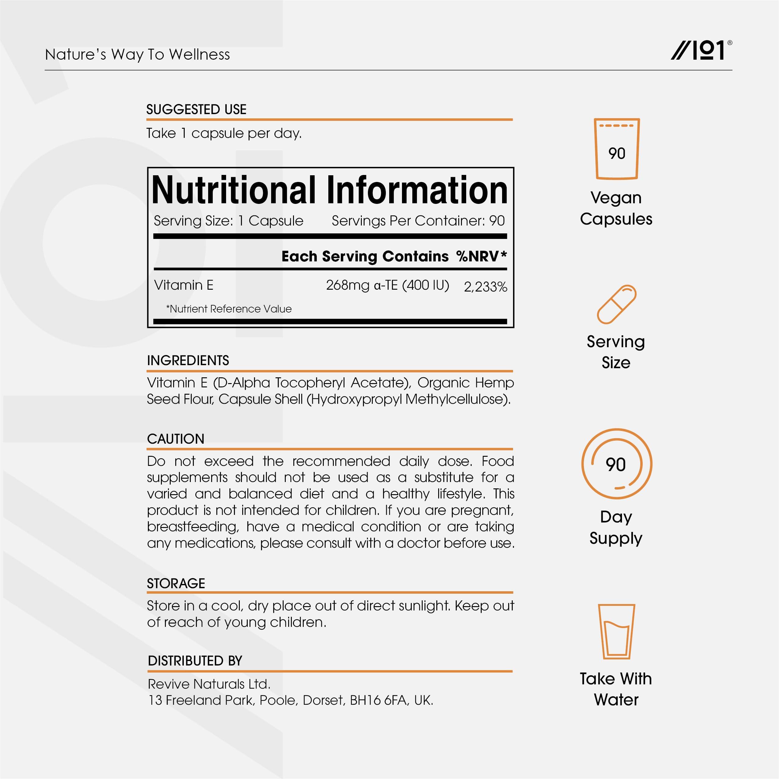 ALPHA01 Vitamin E 400IU D-Alpha Tocopherol 100% Natural Vitamin E 90 Vegan Capsules Highly Absorbable 3 Month Supply Protects Cells from Oxidative Stress by Alpha01