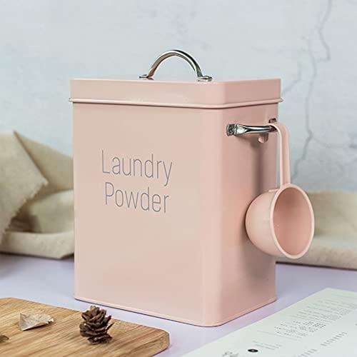 perfectshow Washing Powder Bucket Square Laundry Powder Storage Box Container, Square Washing Powder Storage Container Airtight Lid & Handles (Pink)