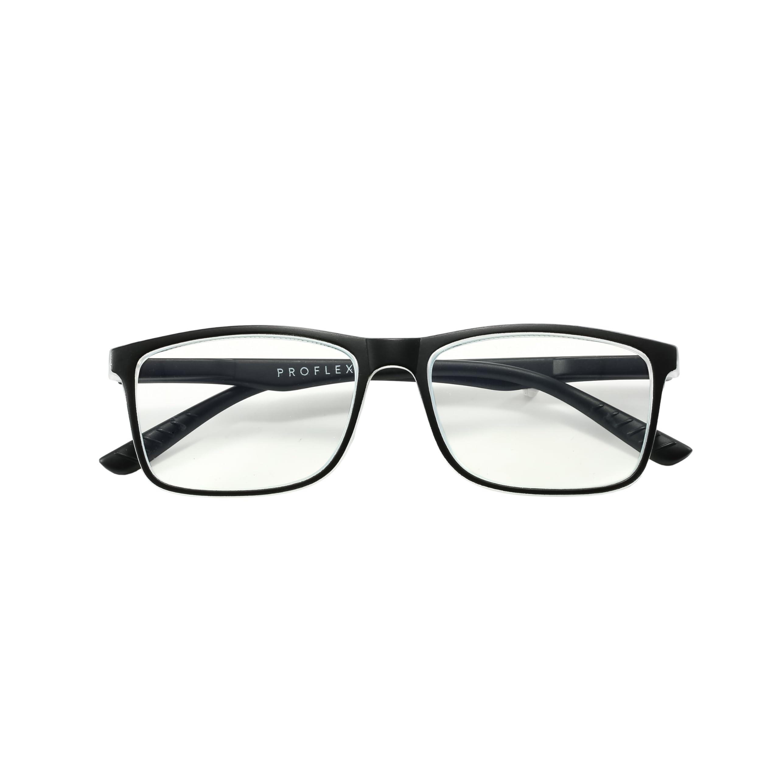 PROFLEX PROFLEX Fusion Blue Light Blocking Reading Glasses Robust Frames Spring Hinges Matte Finish Impact and Scratch Resistant Unisex (BLKWHT, 2.5)