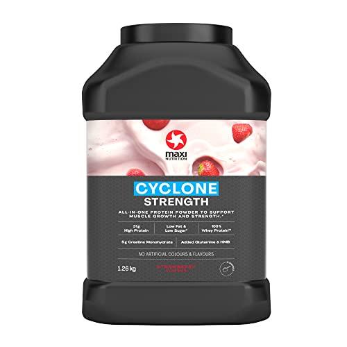 MaxiNutrition MaxiNutrition Cyclone, Strawberry - Premium Whey Protein Powder with Creatine Low in Sugar and Fat, Vegetarian-Friendly - 31g Protein Shake Powder, Low Calorie 205 kcal per Serving, 1.26kg