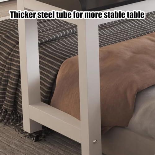 FreshCart Basics Rolling Overbed Table with Brake Wheels Adjustable Bedside Table for Working Eating and Gaming Portable Laptop Desk for Bedroom Black (Size: 140x40x80cm)