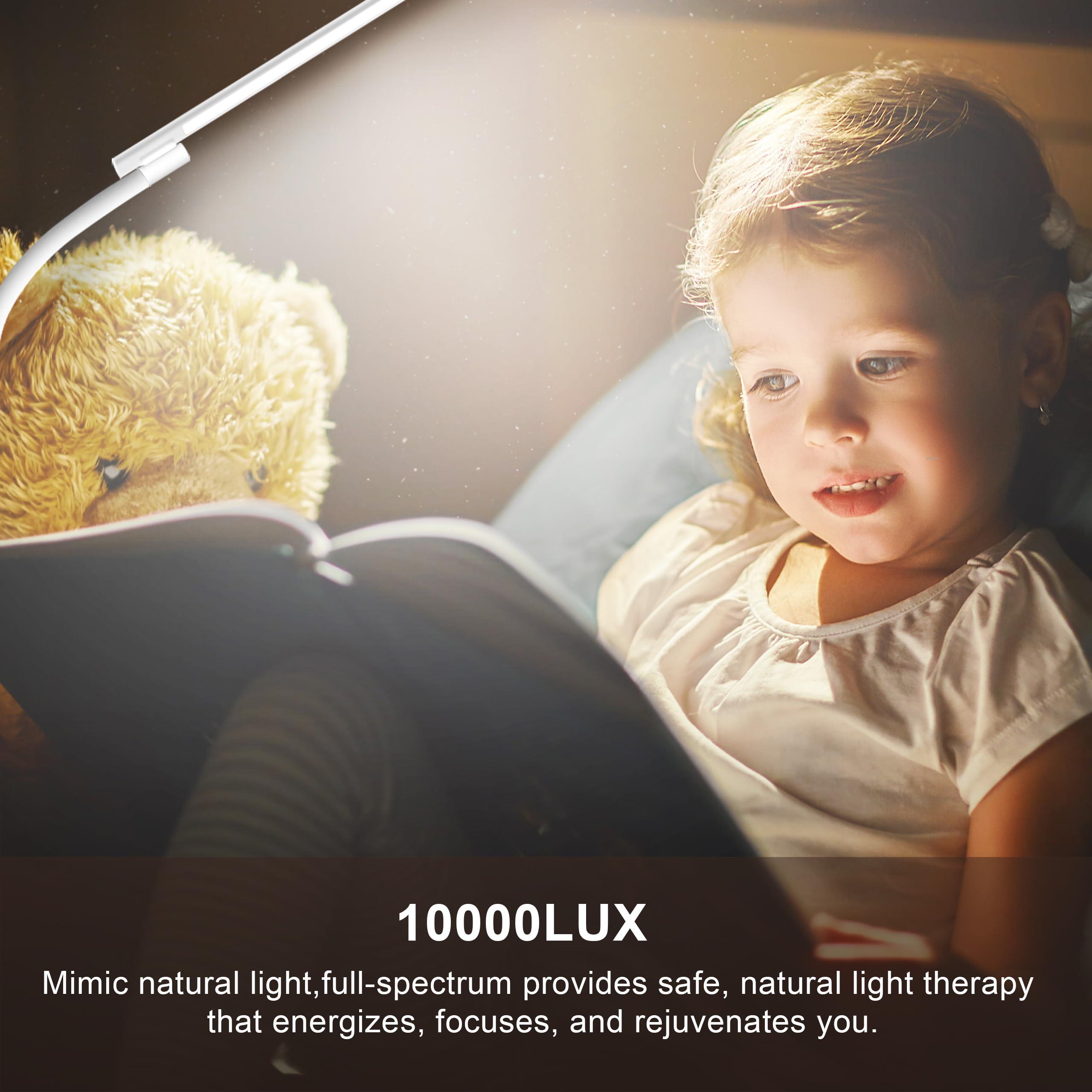 Relhafethy Floor SAD Lamp, UV-Free 10,000 Lux Sad Light Therapy Lamp, Touch & Remote Control, 5 Colour Temperatures & 5 Brightness & Timer, 3-in-1 Adjustable Height Daylight Lamp for Home/Office Use