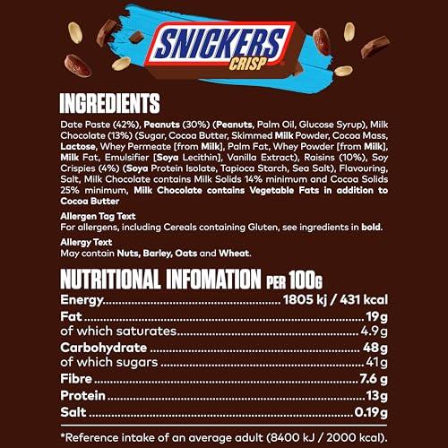 Snickers Snickers Crisp Fruit & Nut Milk Chocolate Snack Bars 18 x 40g, Bulk Chocolate Box, Ideal for Gift, Snacks or Hamper