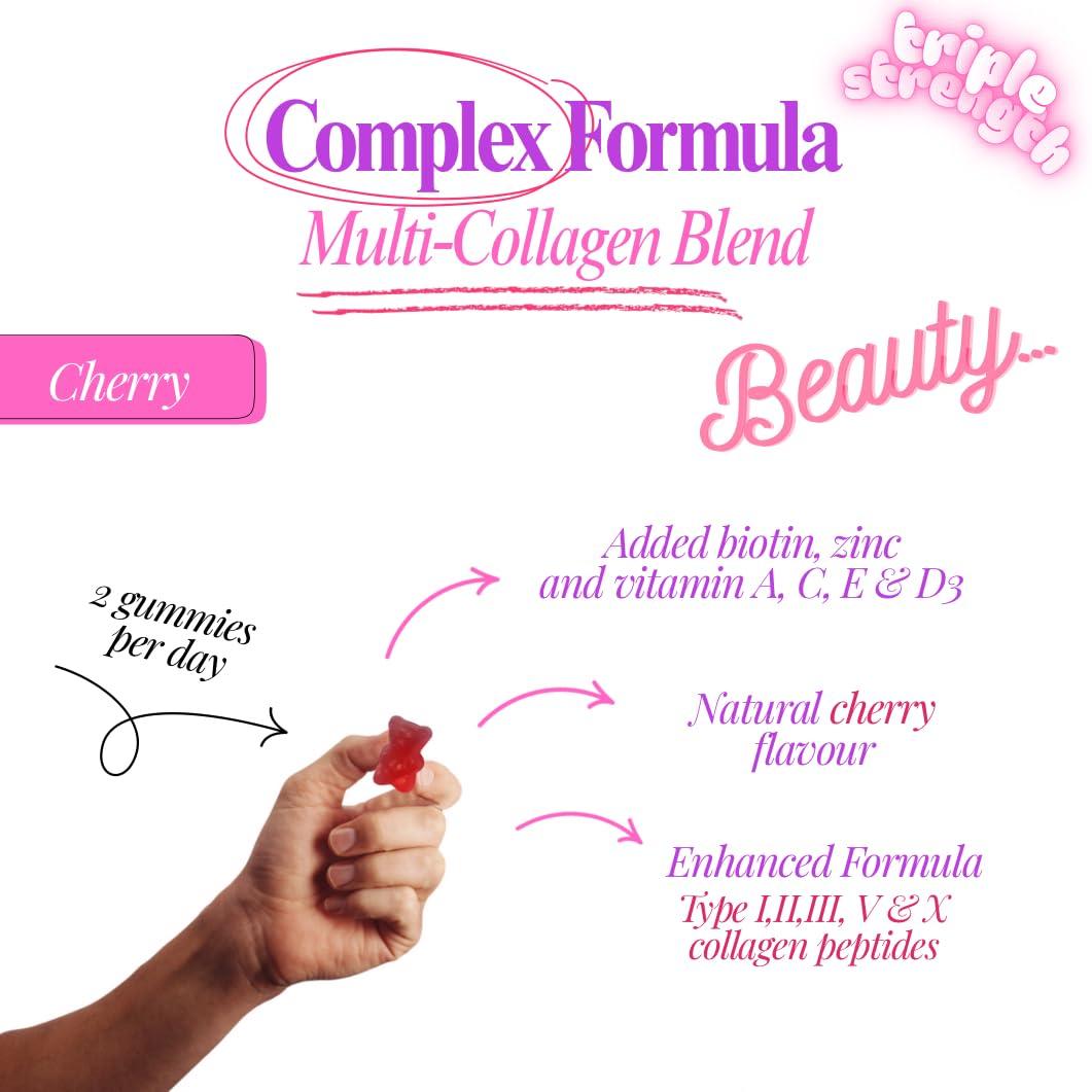 K - KONNEKT Marine Collagen Gummies - Hydrolysed Collagen Peptides with Zinc, Biotin and Folic Acid - Collagen Supplement for Men & Women - 60 Gummies for Hair, Skin, Nails & Joints - with Vitamin A, C & E