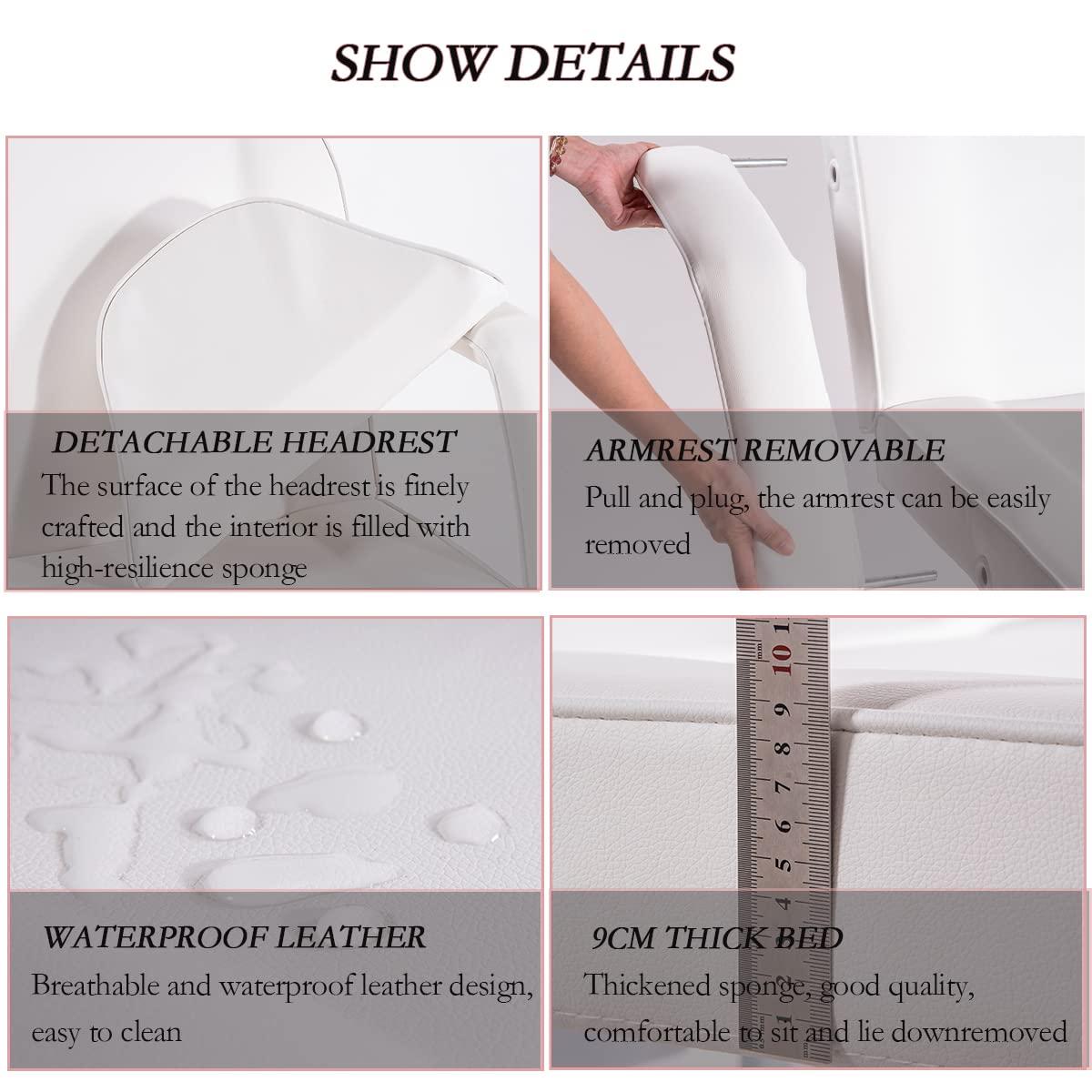 LSBIKE LSBIKE Beauty Bed with Stool and Sheets Adjustable Massage Chair Reclining Salon Bed Lash Chair with Removable Armrests Headrest Massage Table Set for Spa Salon Tattoo Facial (White)