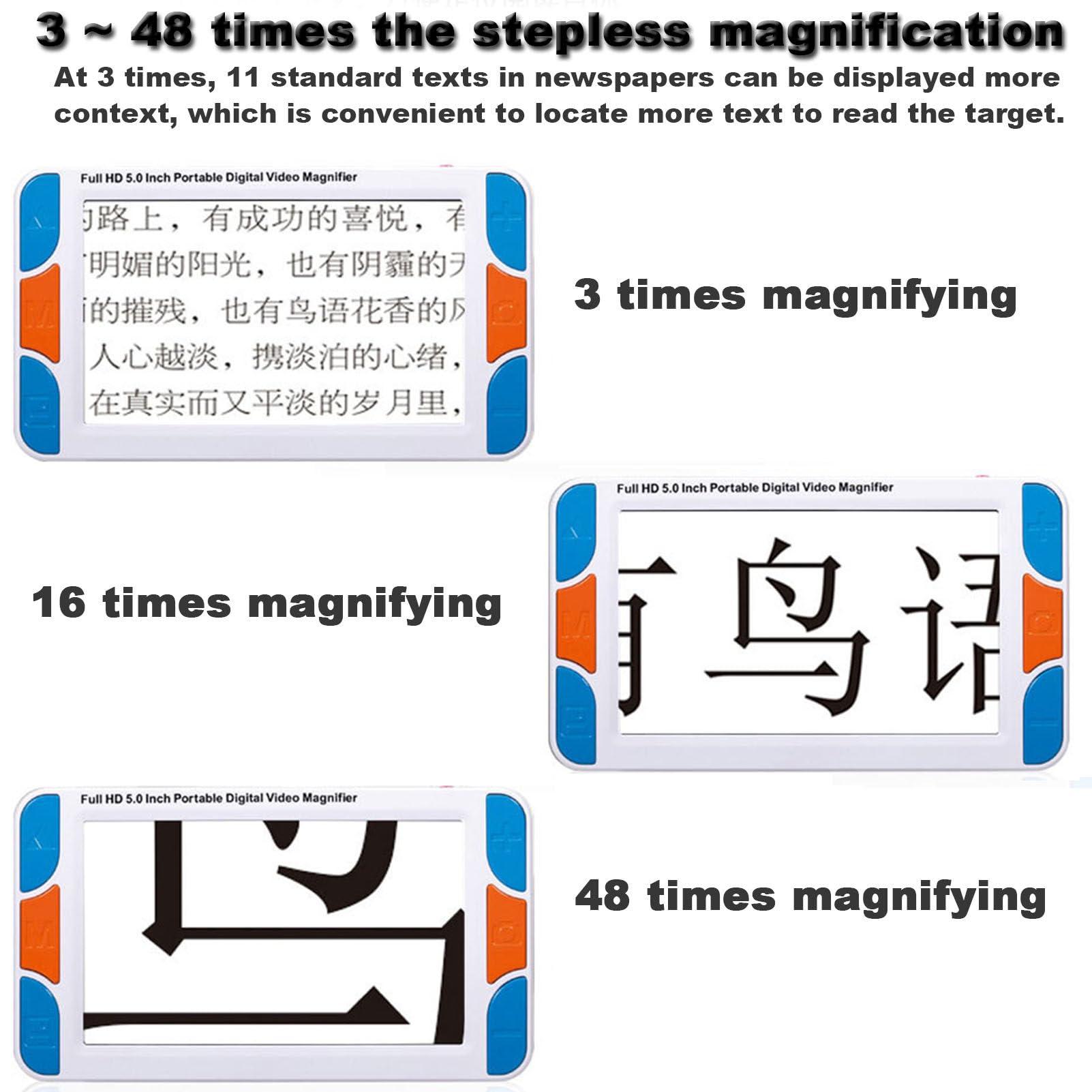 FreshCart Basics Magnifying Glasses for Reading,Handheld Digital Magnifier, 5 Inch Color HD Portable Digital Video Magnifier, 3X-48X Zoom Electronic Reading Aid for Low Vision Color Blindness Ambly