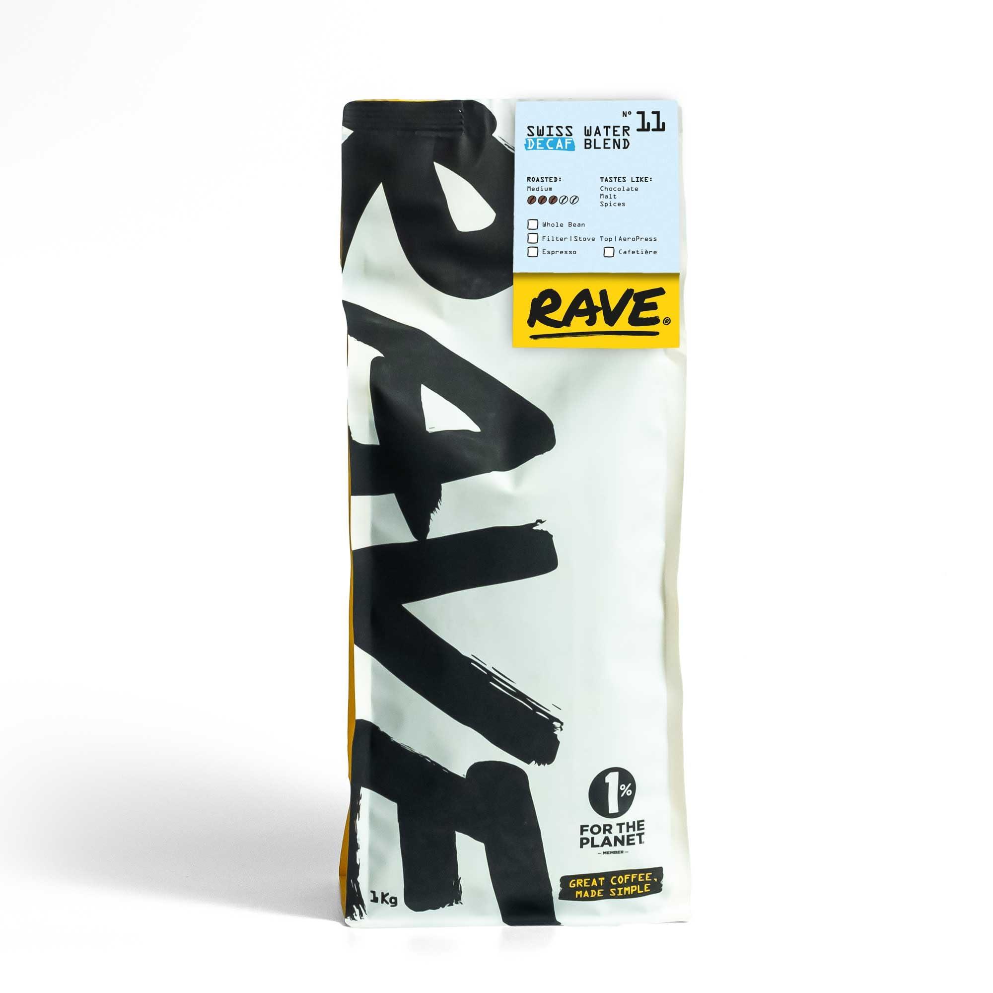 Rave Coffee Rave Coffee - Swiss Water Decaf Blend - Filter Grind Freshly Roasted and Ground Coffee 1Kg