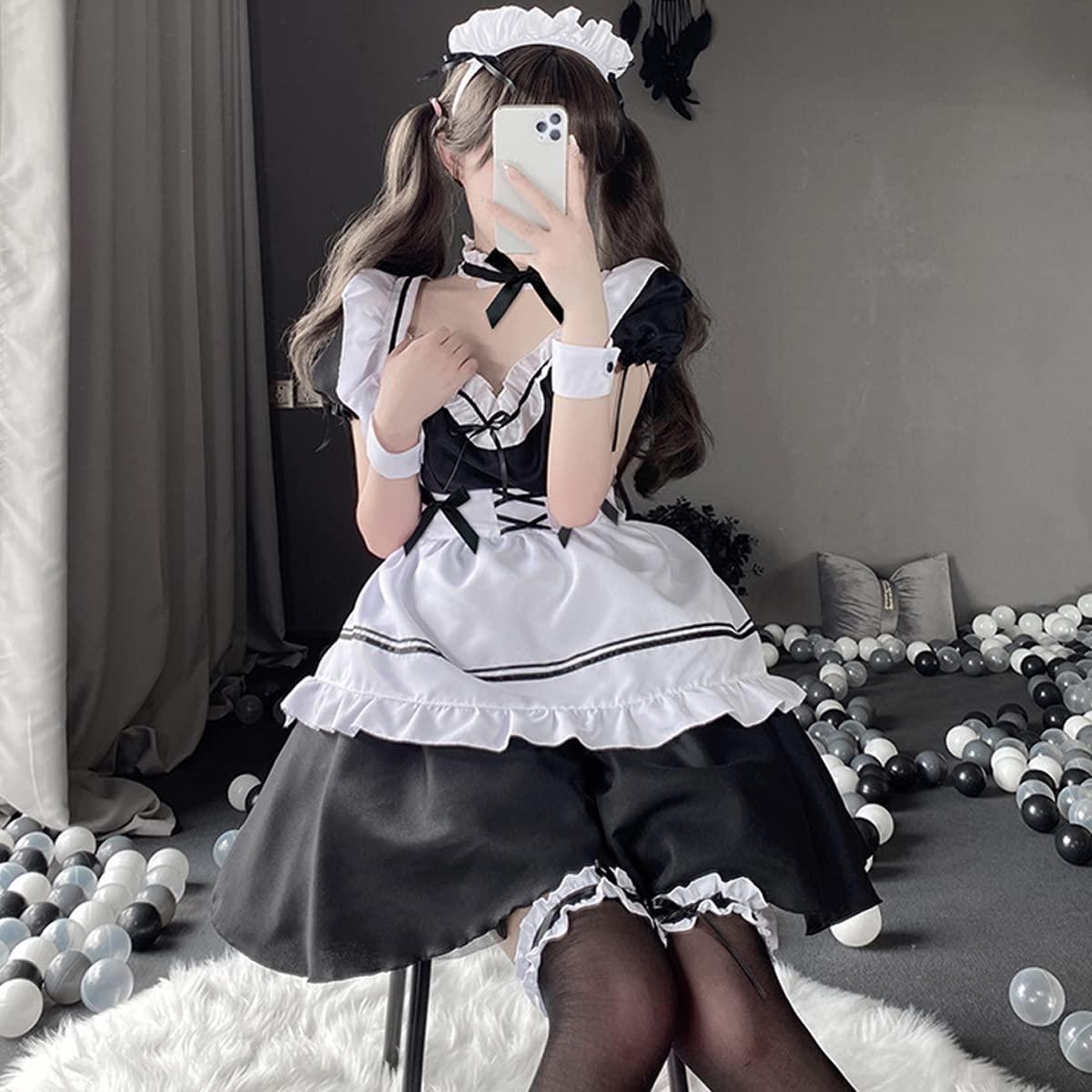 SNOMYRS SNOMYRS Maid Costume Cosplay Lingerie Japanese Anime Maid Outfit Fancy Dress Apron Naughty Kawaii Lolita Plus Size 9pcs For Halloween