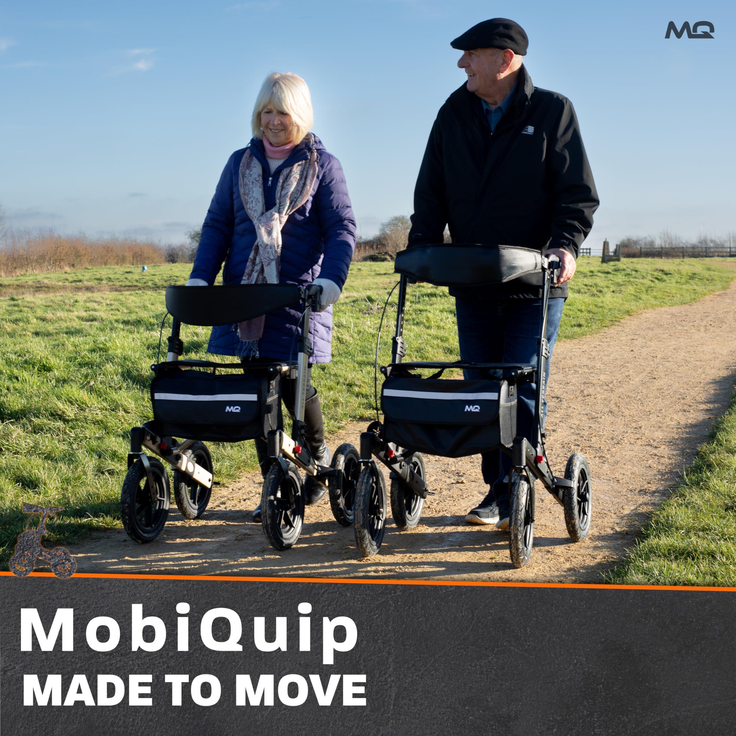 MobiQuip MobiQuip All Terrain 4 Wheel Walker with Seat, Folding Rollator with Large Wheels, Lightweight and Easy to Manoeuvre Over All Terrains, Walker for Adults Mobility or Walking Aid (Champagne)