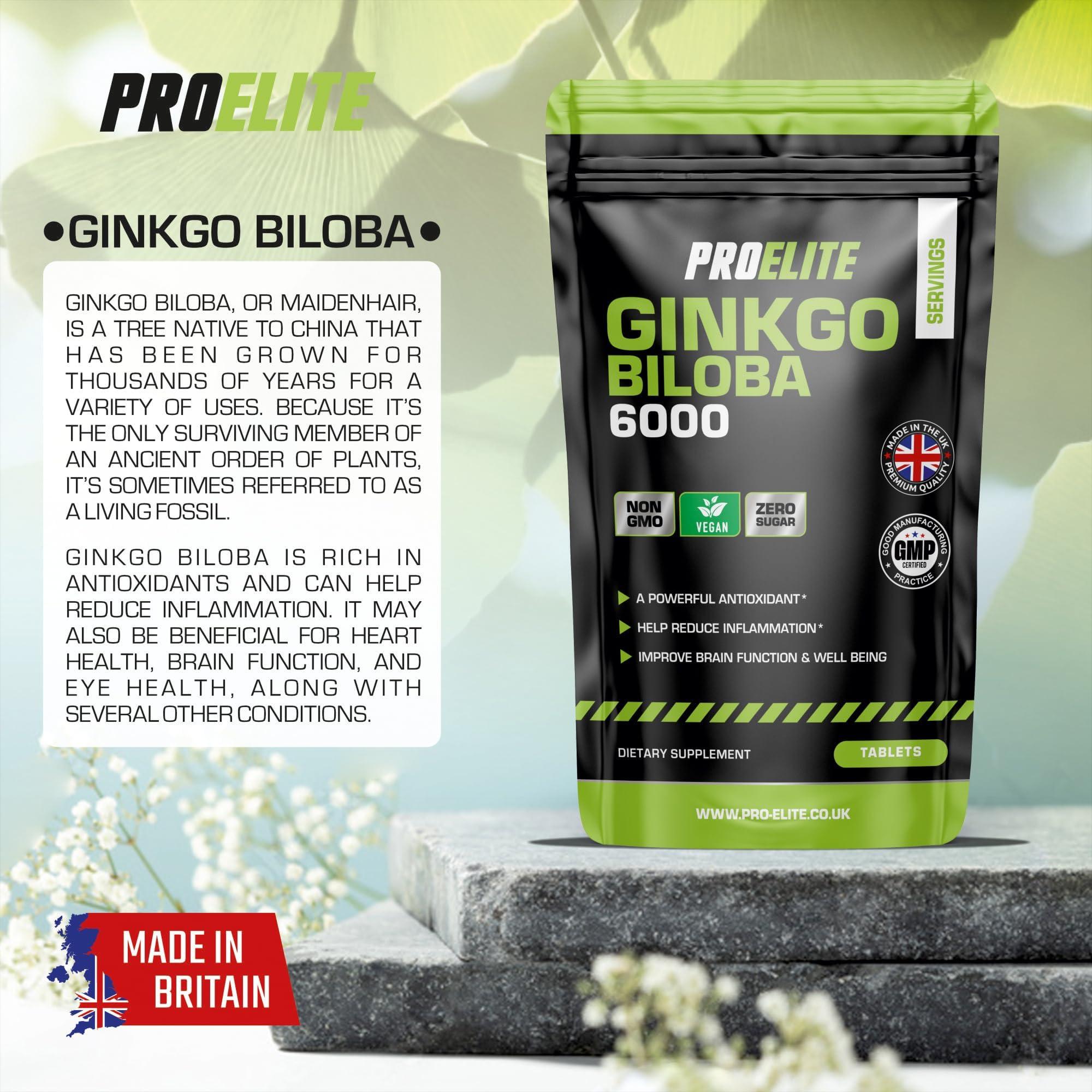 PROELITE Ginkgo Biloba 6000mg - High Strength Vegan Ginkgo Biloba Leaf Extract 180 Tablets 50:1 Extract ? Gluten Free, GMO Free - Made in UK by PROELITE