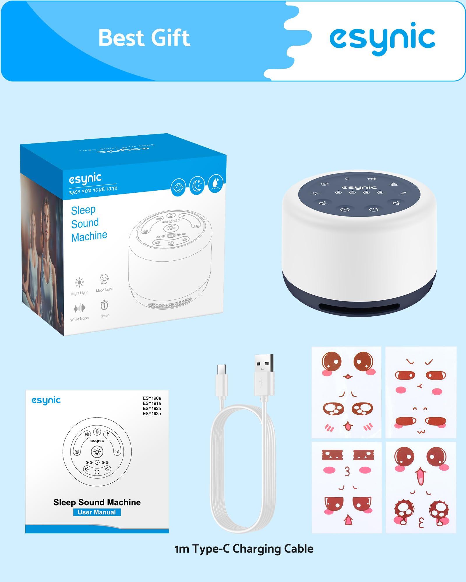 eSynic eSynic Upgraded Version White Noise Machine for Baby Rechargeable Sleep Sound Machine Support 7 Night Lights/30 Sounds/Recording Function/Backlit Buttons/Bluetooth/for Deep Restful Sleep