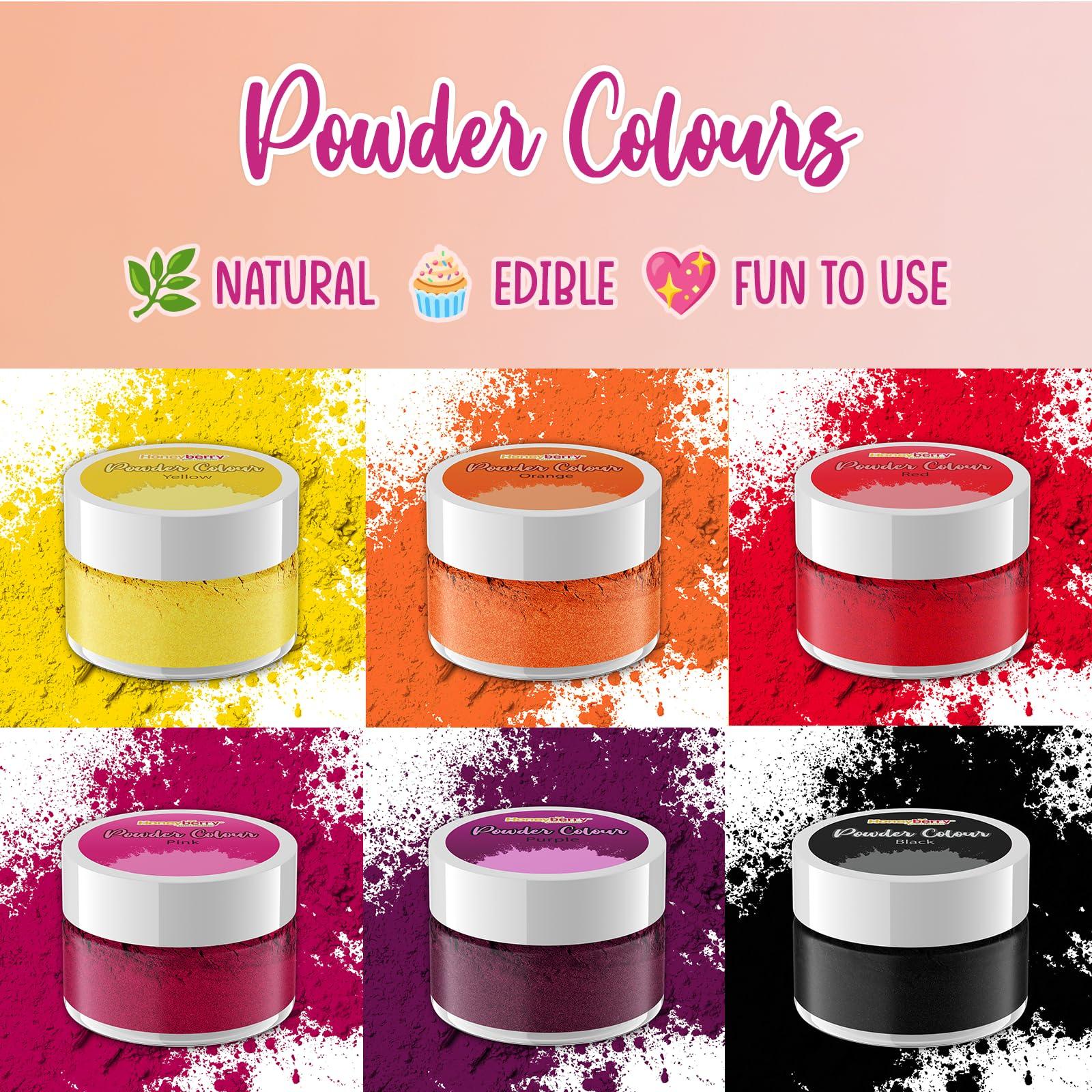 Honeyberry Edible Powder Colours Multipack (6 x 3.5g Jar) - Natural Food Grade Colouring Powders for Cooking, Baking, Icing and Cake Decorating - High Strength Food Colouring Dust for Vibrant Results (Warm)