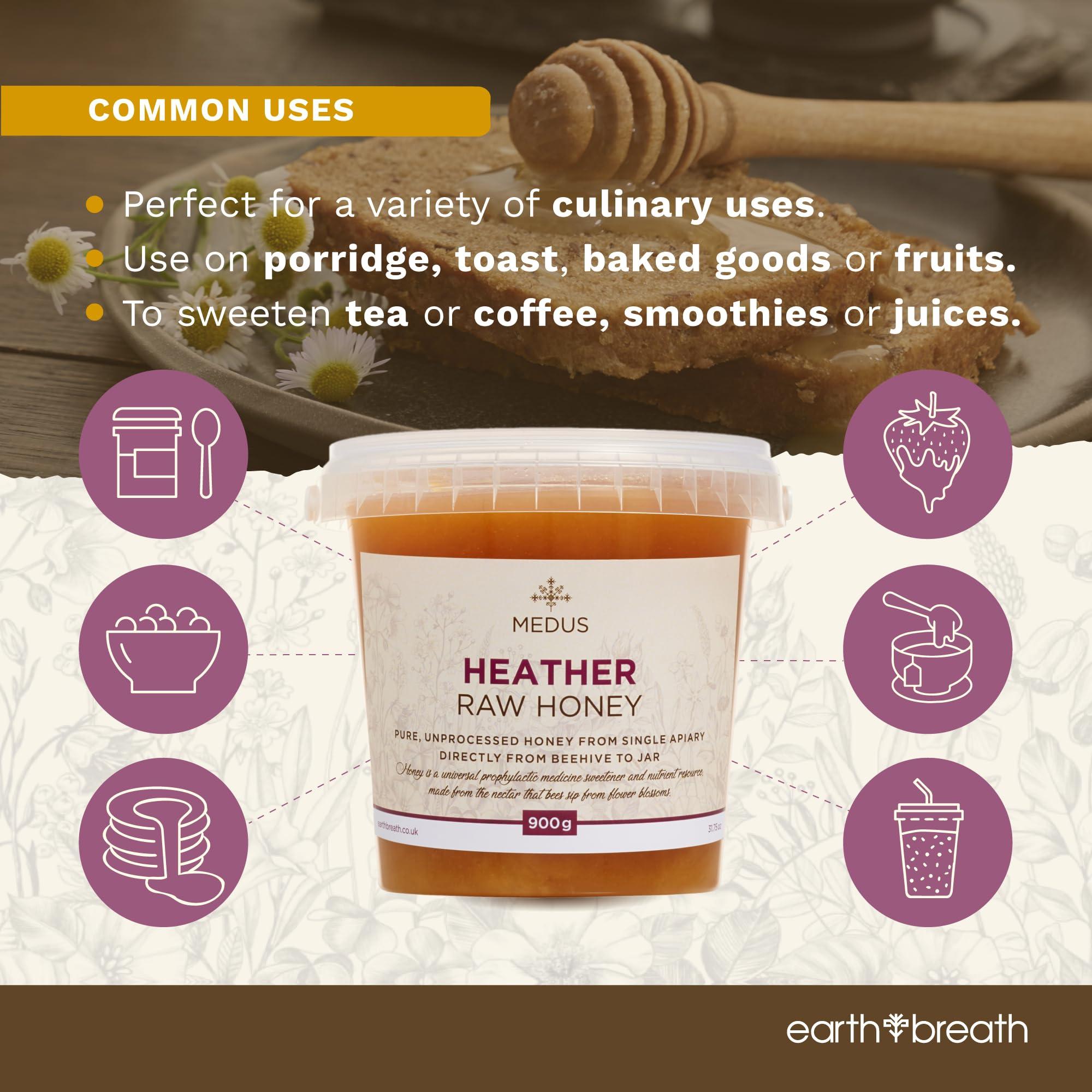 Earthbreath Earthbreath Heather Raw Honey 900g Pure, Unpasteurised, Unfiltered Wild Ling Heather Honey from Single Apiary Natural Sweetener for Cooking, Tea, Juice, Drinks, Food