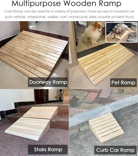 FreshCart Basics Threshold Ramp Set of 2 Stair Ramp Moving - Sturdy Wood Step Ramp for Doorways - Portable Wheelchair Threshold Ramp Entry Slope - Load 600 Lbs