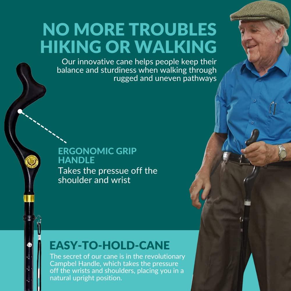 Posture Cane Campbell Posture Cane | Walking Cane for Men Women | Mobility Device Portable Lightweight Adjustable Self-Standing Folding Collapsible Hand Walking Stick 10 Height Adjustment 360 Traction Tip